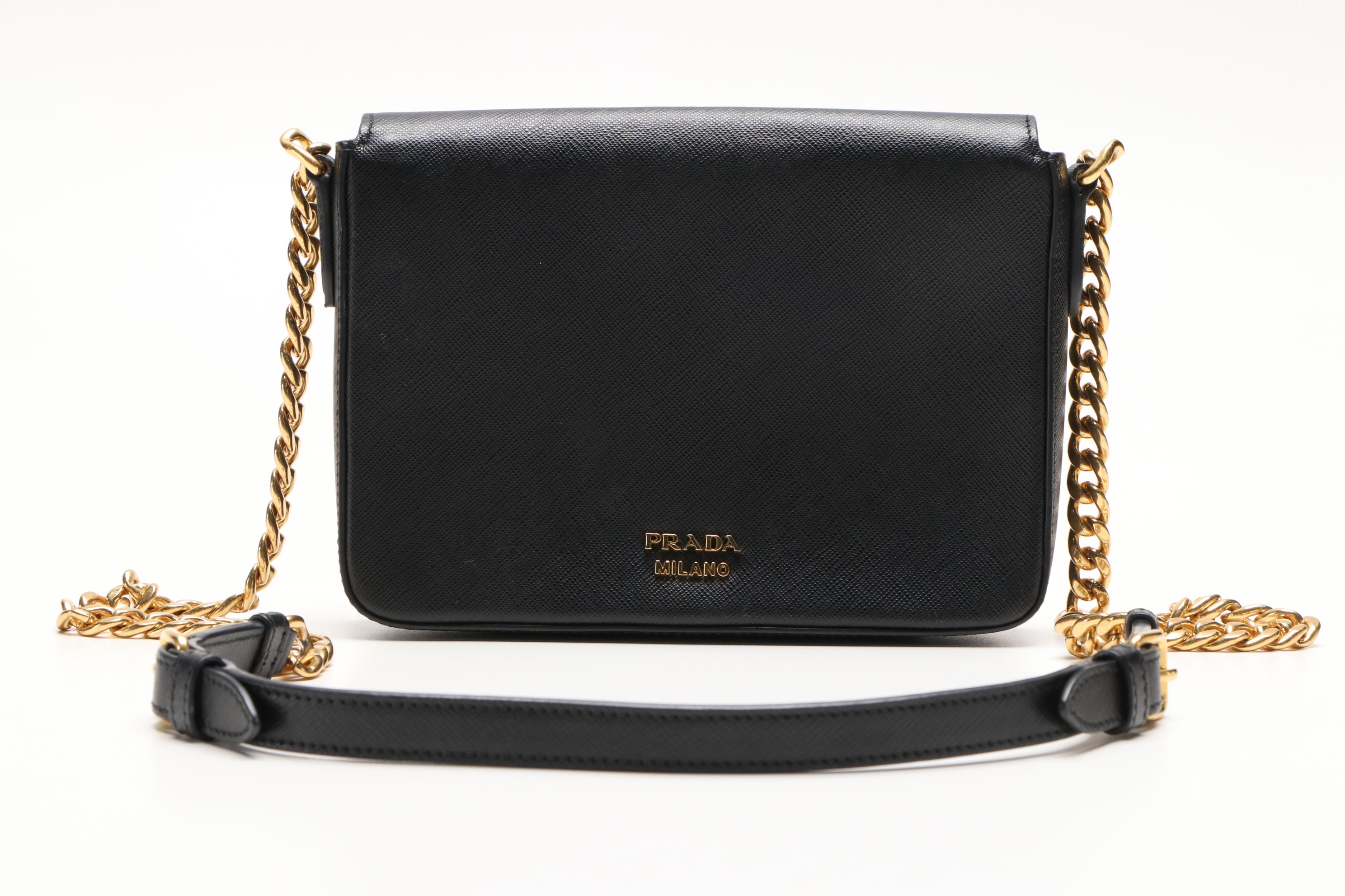 Prada Black Saffiano Leather Small Flap Shoulder Bag