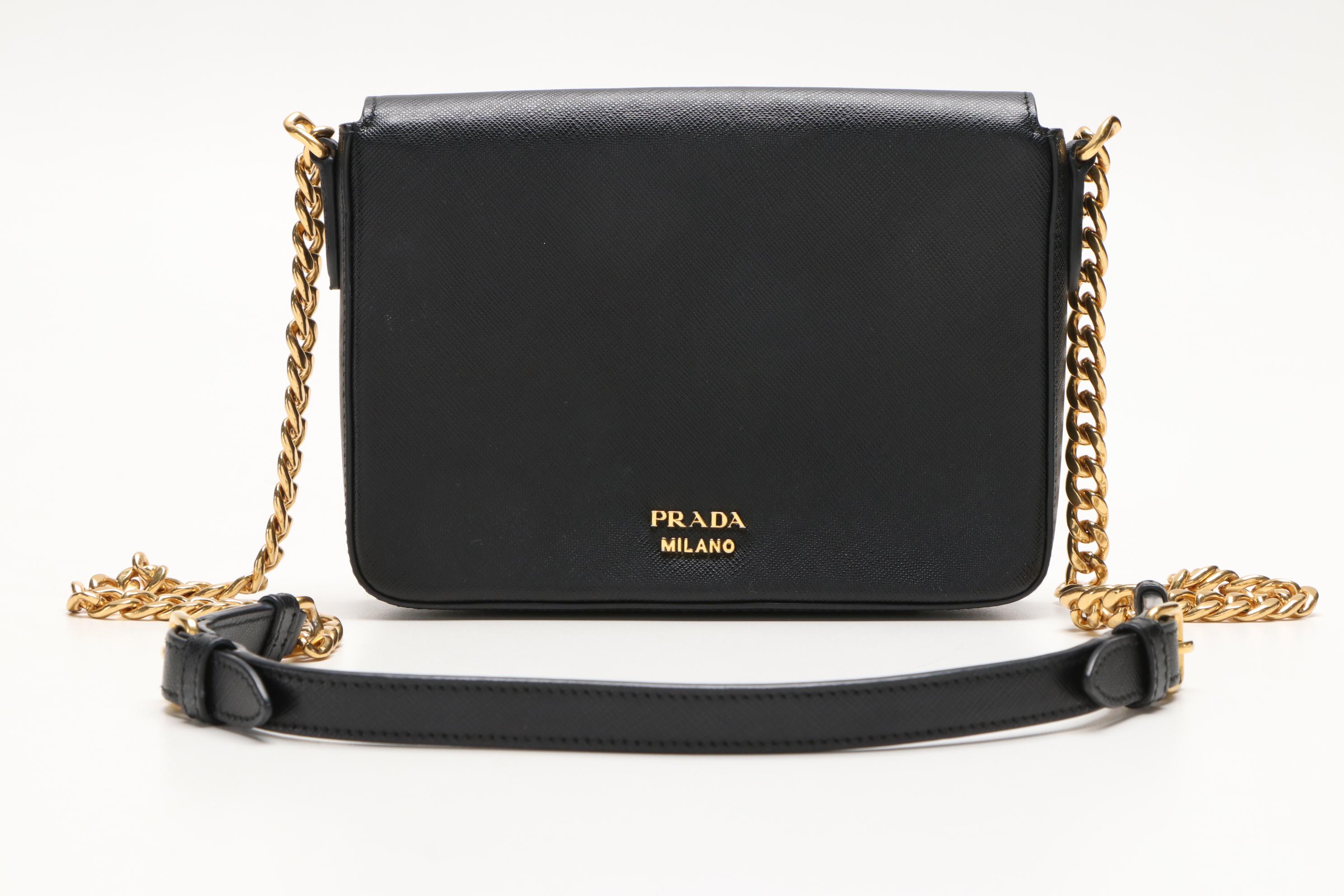 Prada Black Saffiano Leather Small Flap Shoulder Bag