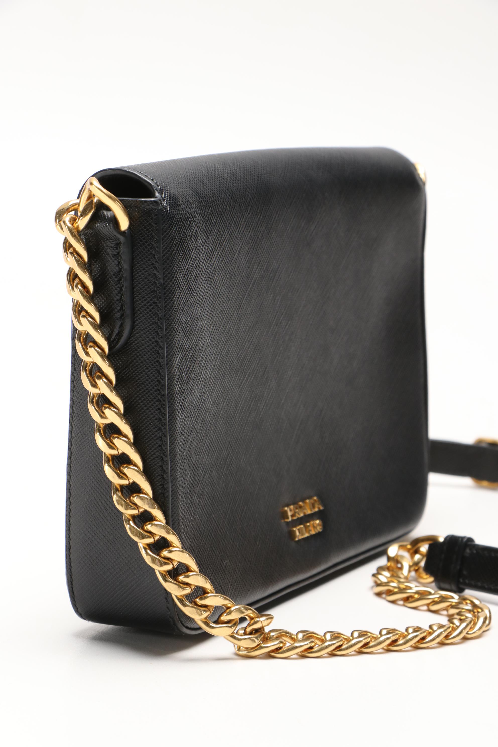 Prada Black Saffiano Leather Small Flap Shoulder Bag