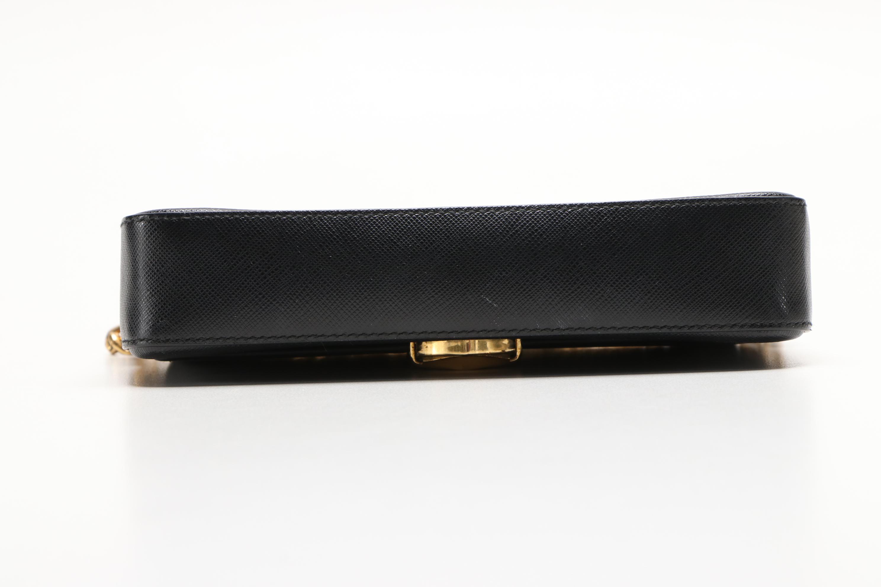 Prada Black Saffiano Leather Small Flap Shoulder Bag