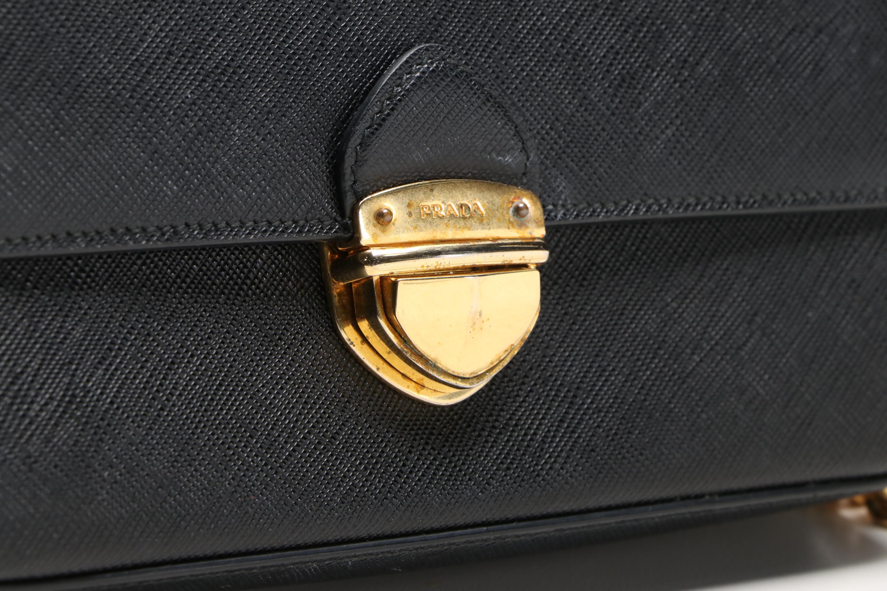 Prada Black Saffiano Leather Small Flap Shoulder Bag