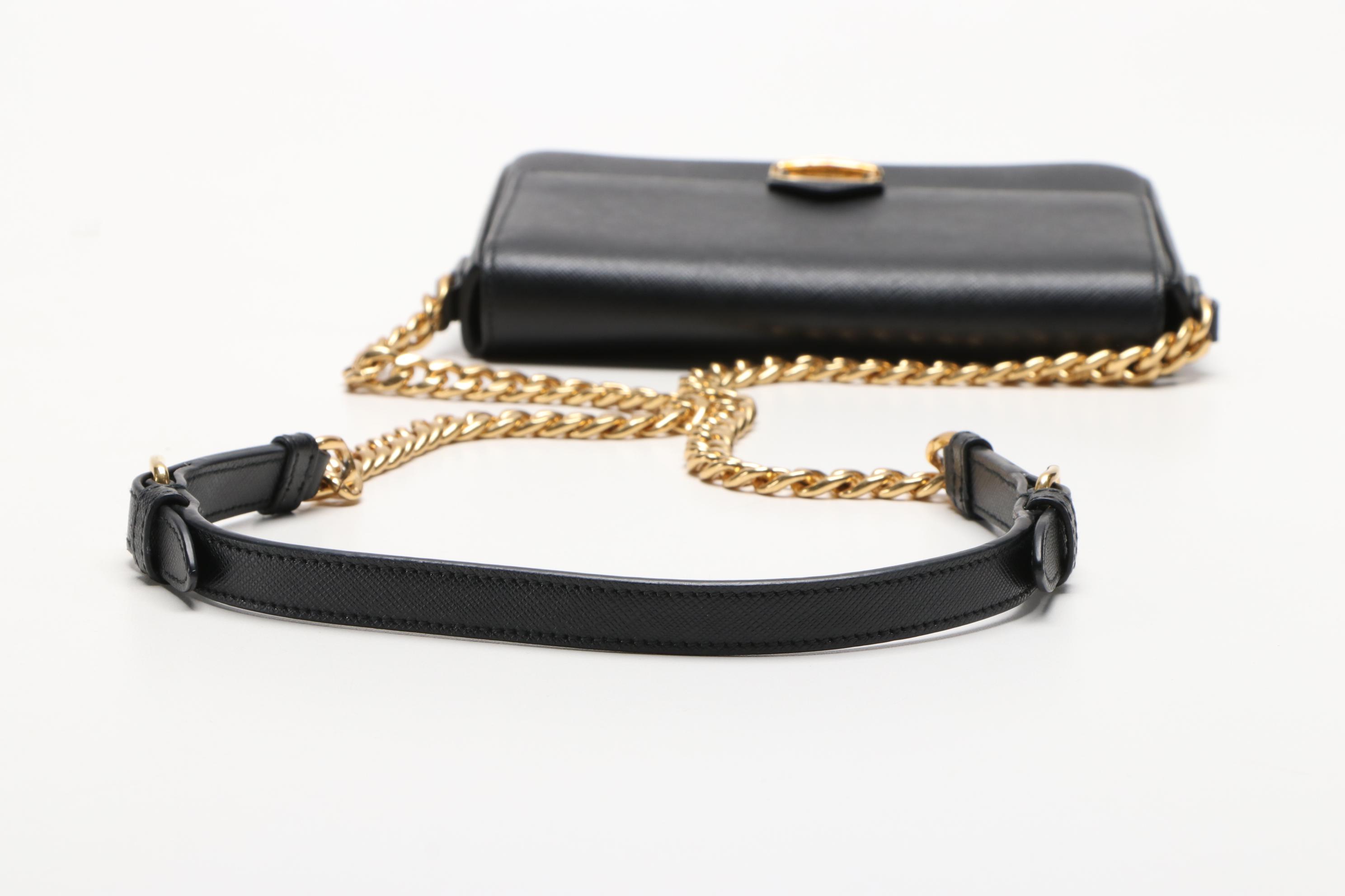 Prada Black Saffiano Leather Small Flap Shoulder Bag