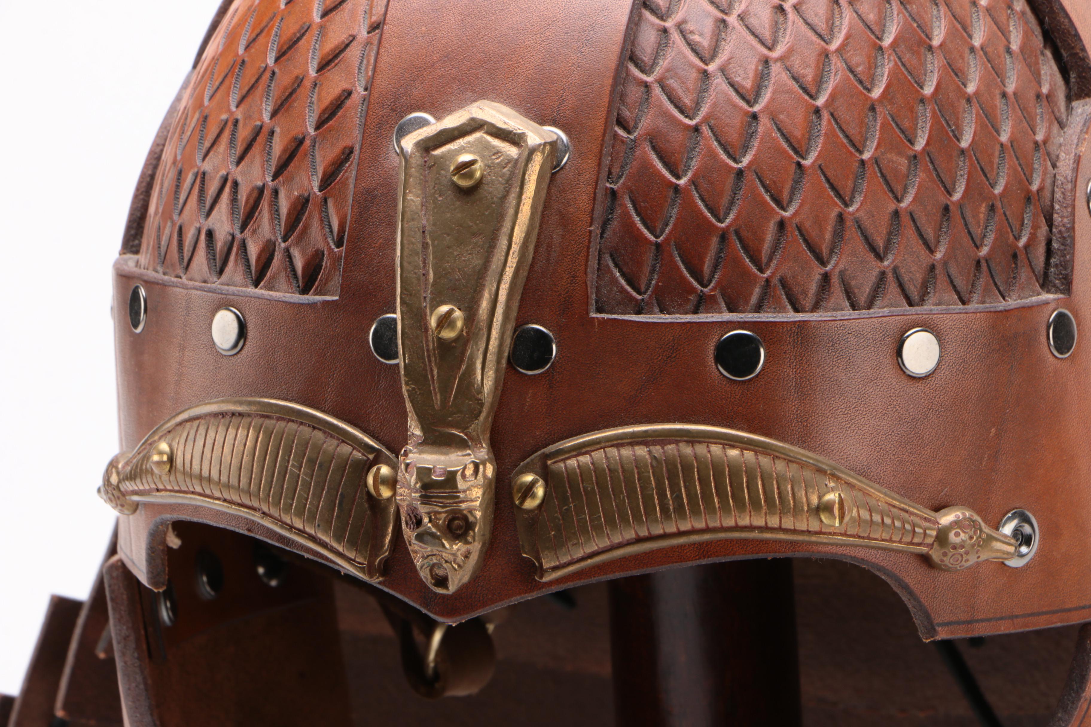 Leather Helms Mongolian Style Leather Helmet With Horsehair Plume