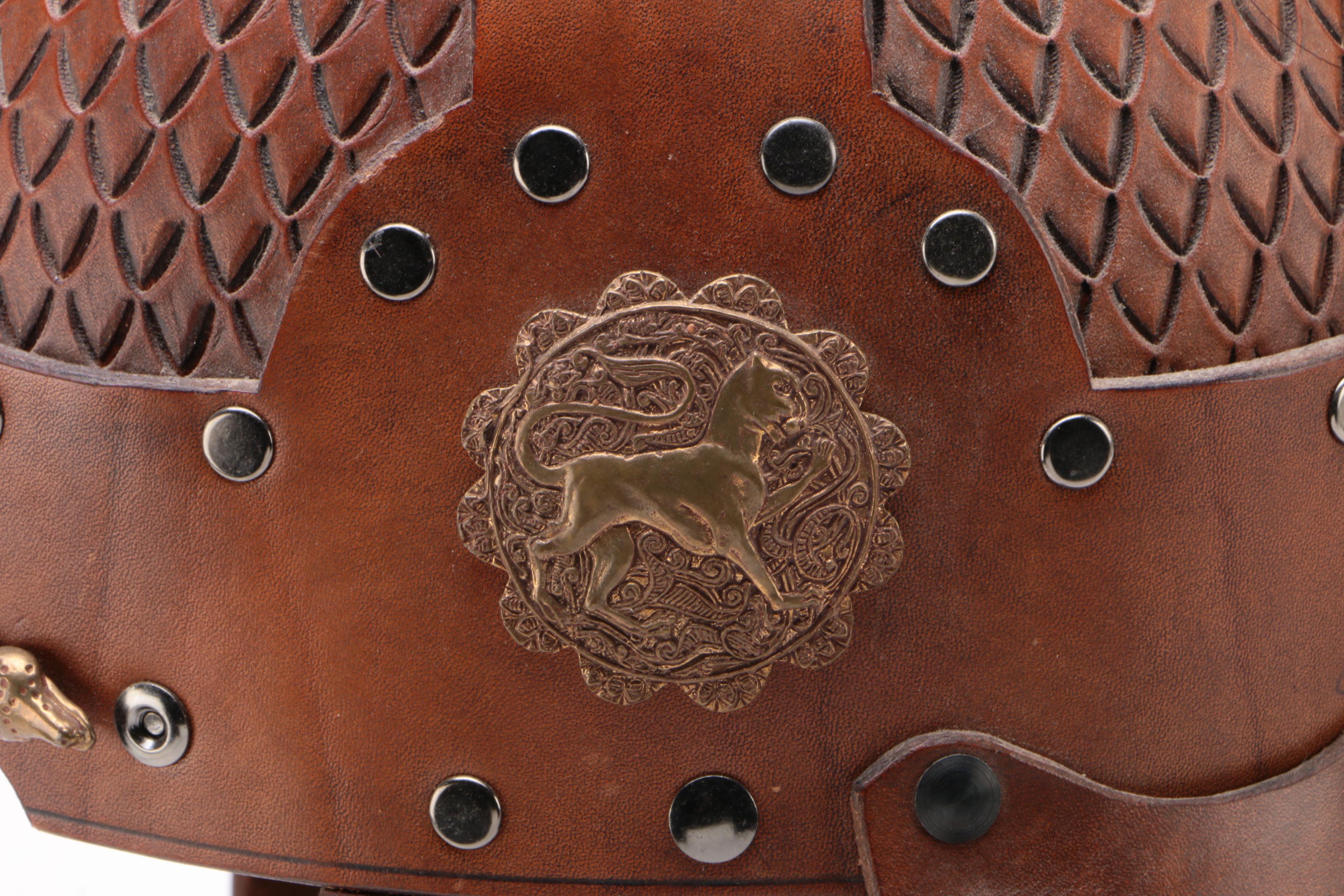 Leather Helms Mongolian Style Leather Helmet With Horsehair Plume