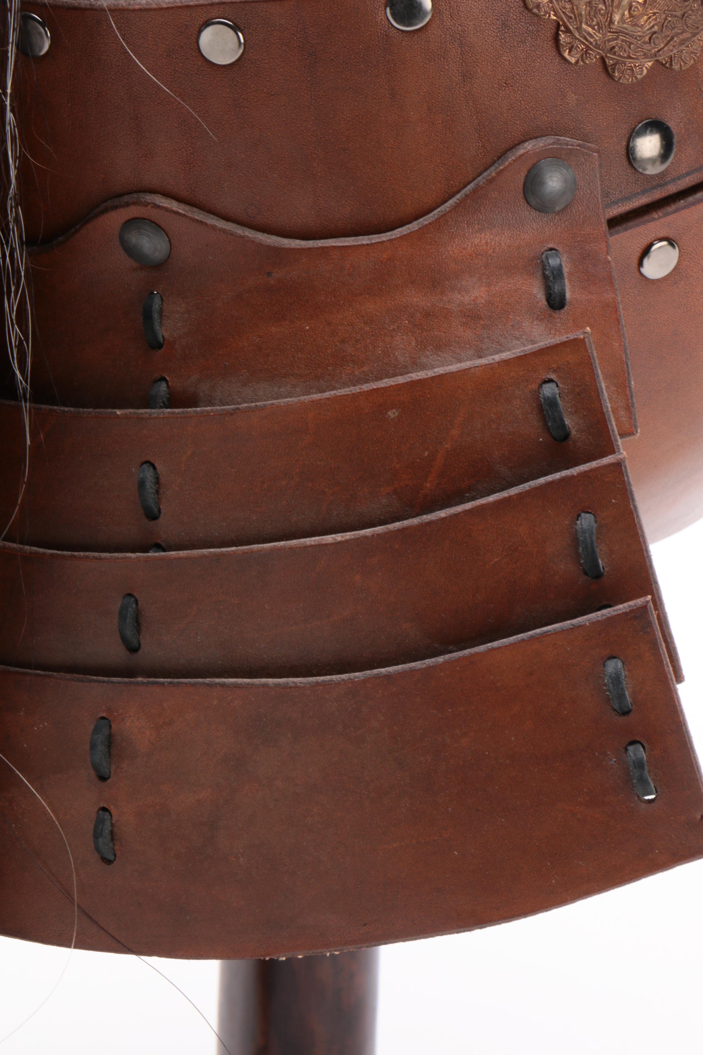 Leather Helms Mongolian Style Leather Helmet With Horsehair Plume