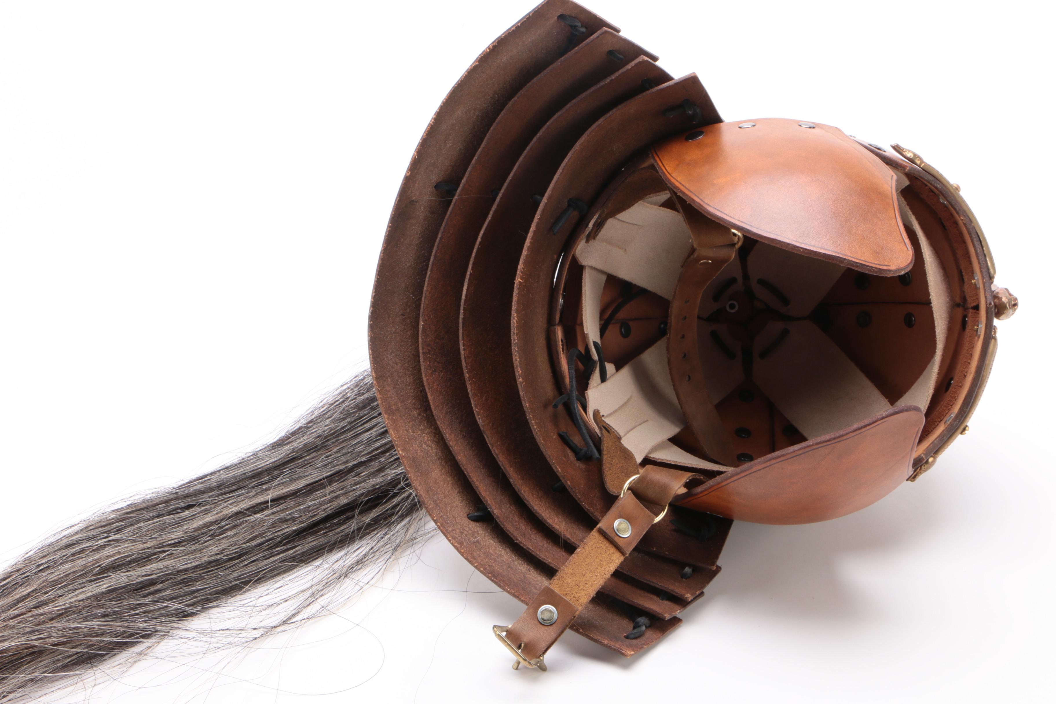 Leather Helms Mongolian Style Leather Helmet With Horsehair Plume