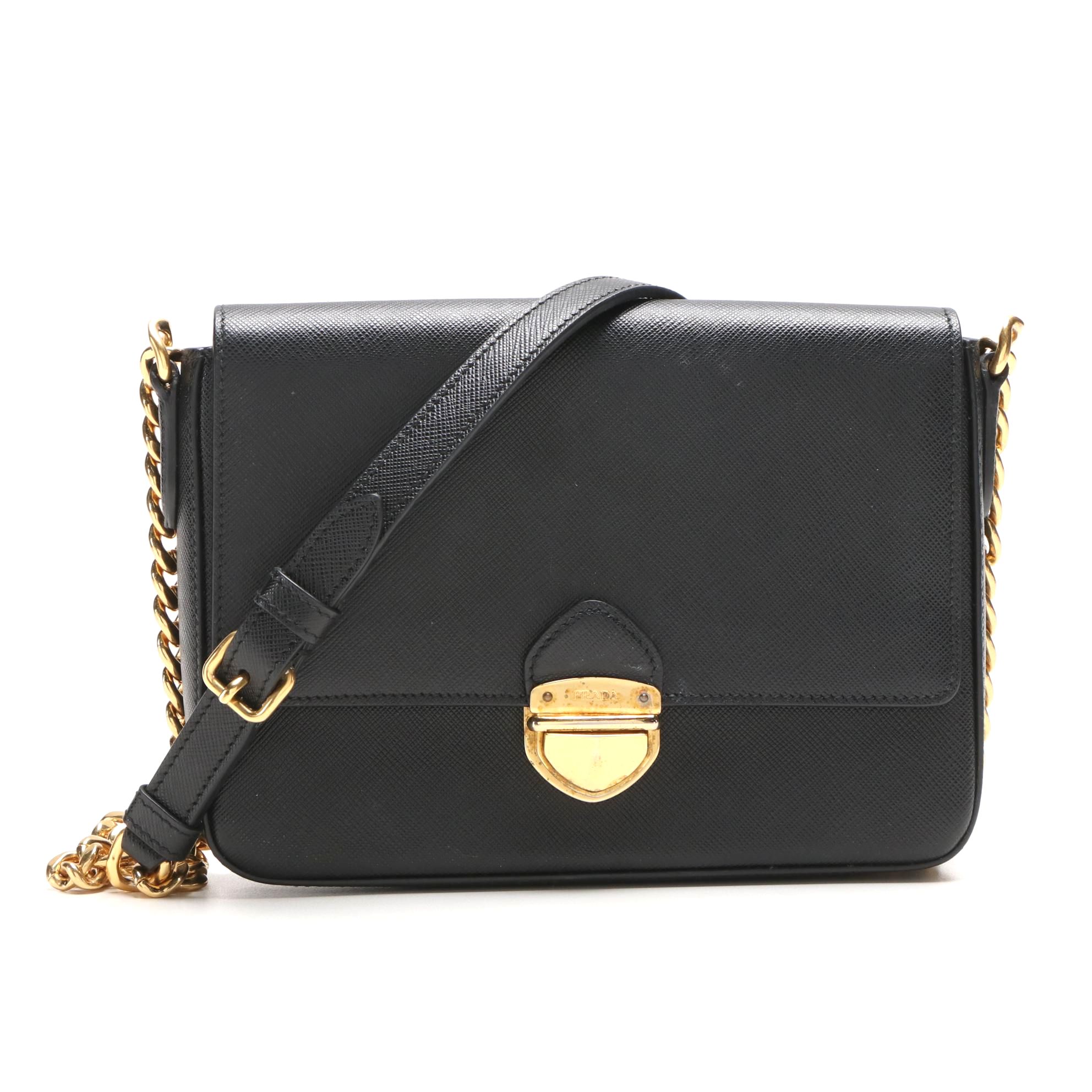 Prada Black Saffiano Leather Small Flap Shoulder Bag
