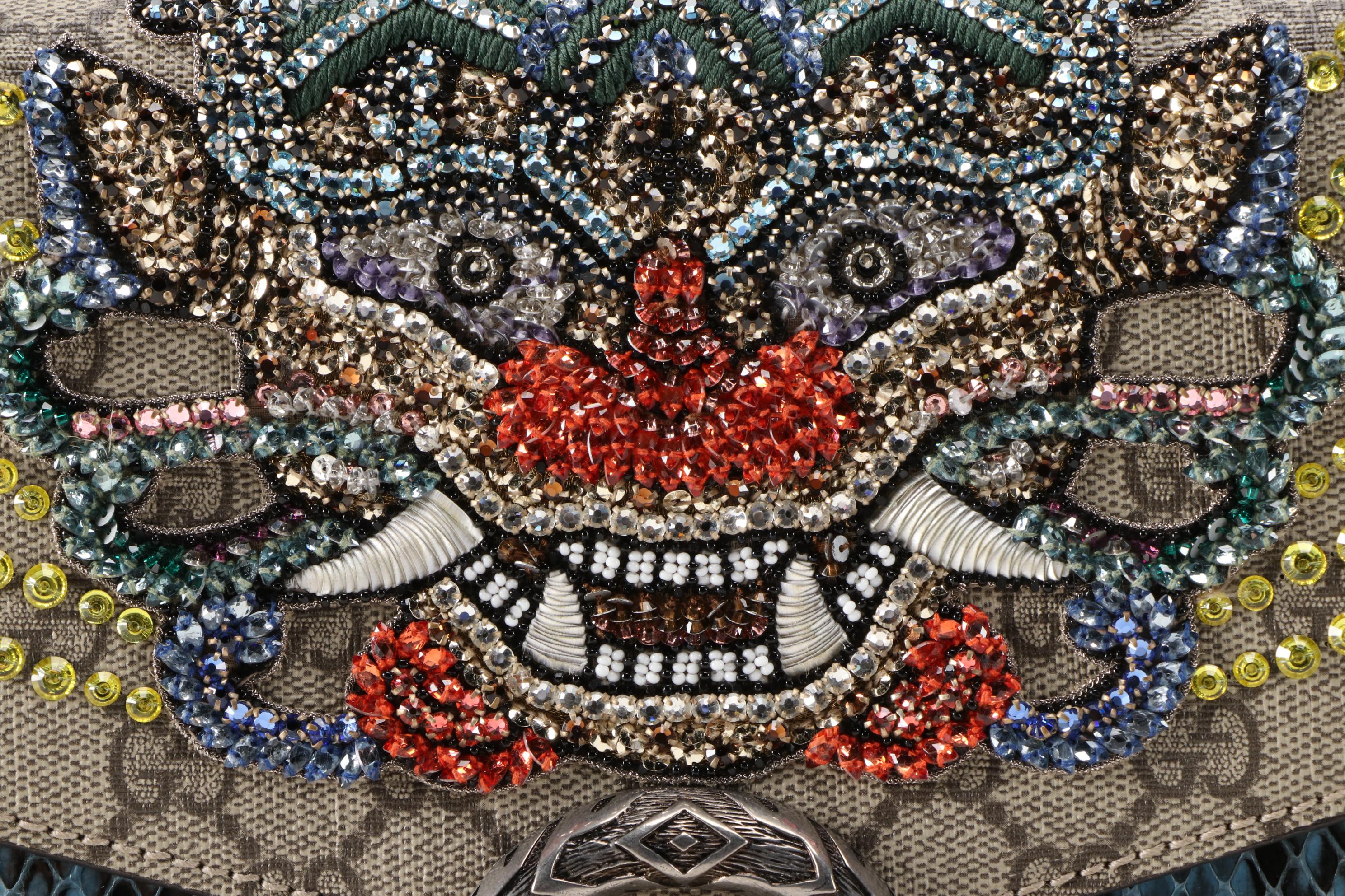 Gucci Tiger Embellished Dionysus Bag in Coated Canvas with Python Skin