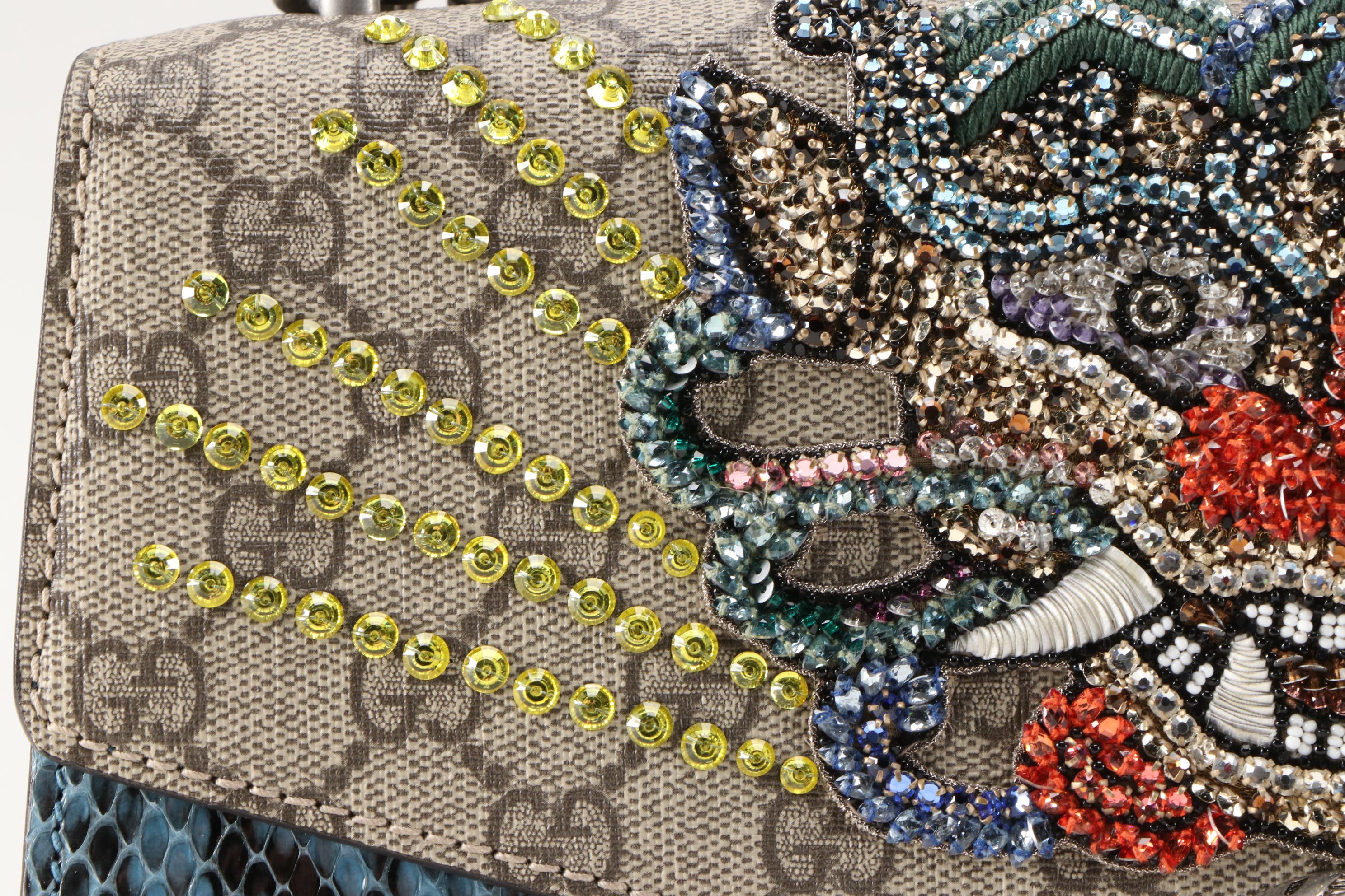 Gucci Tiger Embellished Dionysus Bag in Coated Canvas with Python Skin