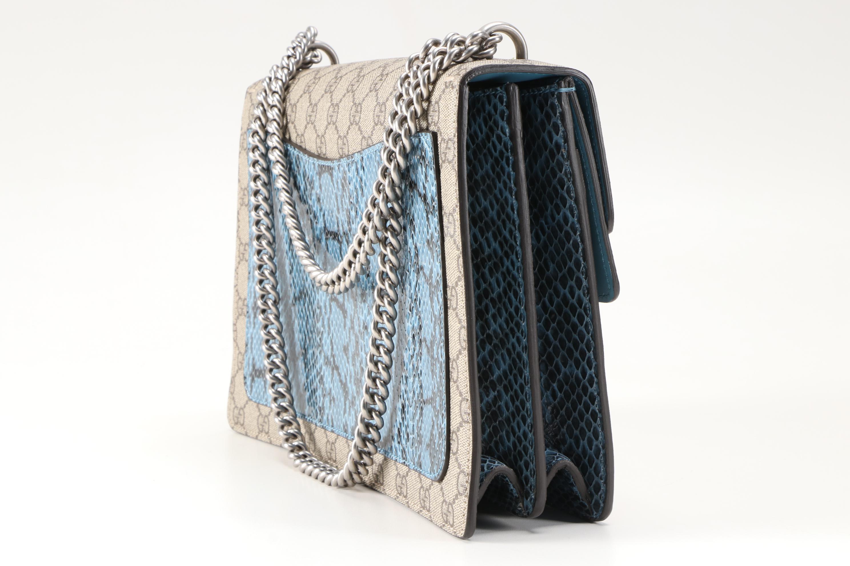 Gucci Tiger Embellished Dionysus Bag in Coated Canvas with Python Skin