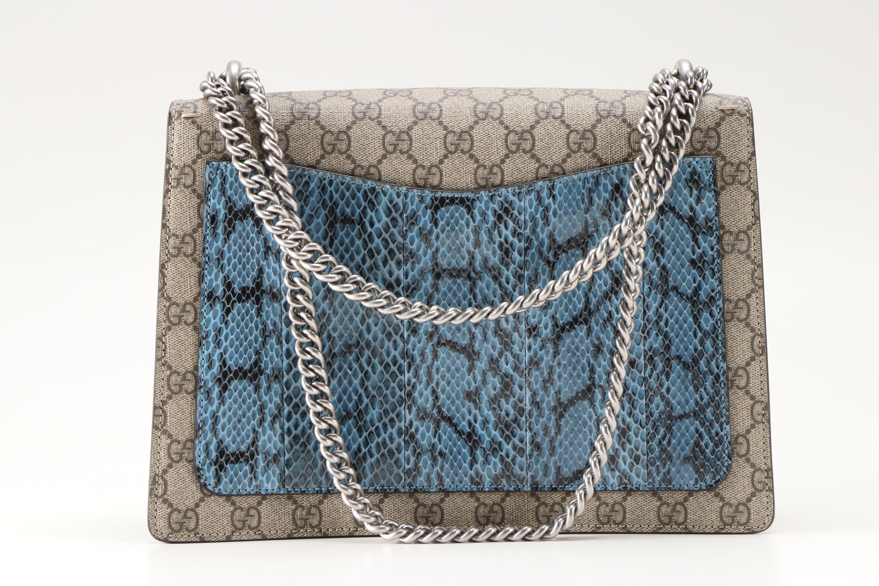 Gucci Tiger Embellished Dionysus Bag in Coated Canvas with Python Skin