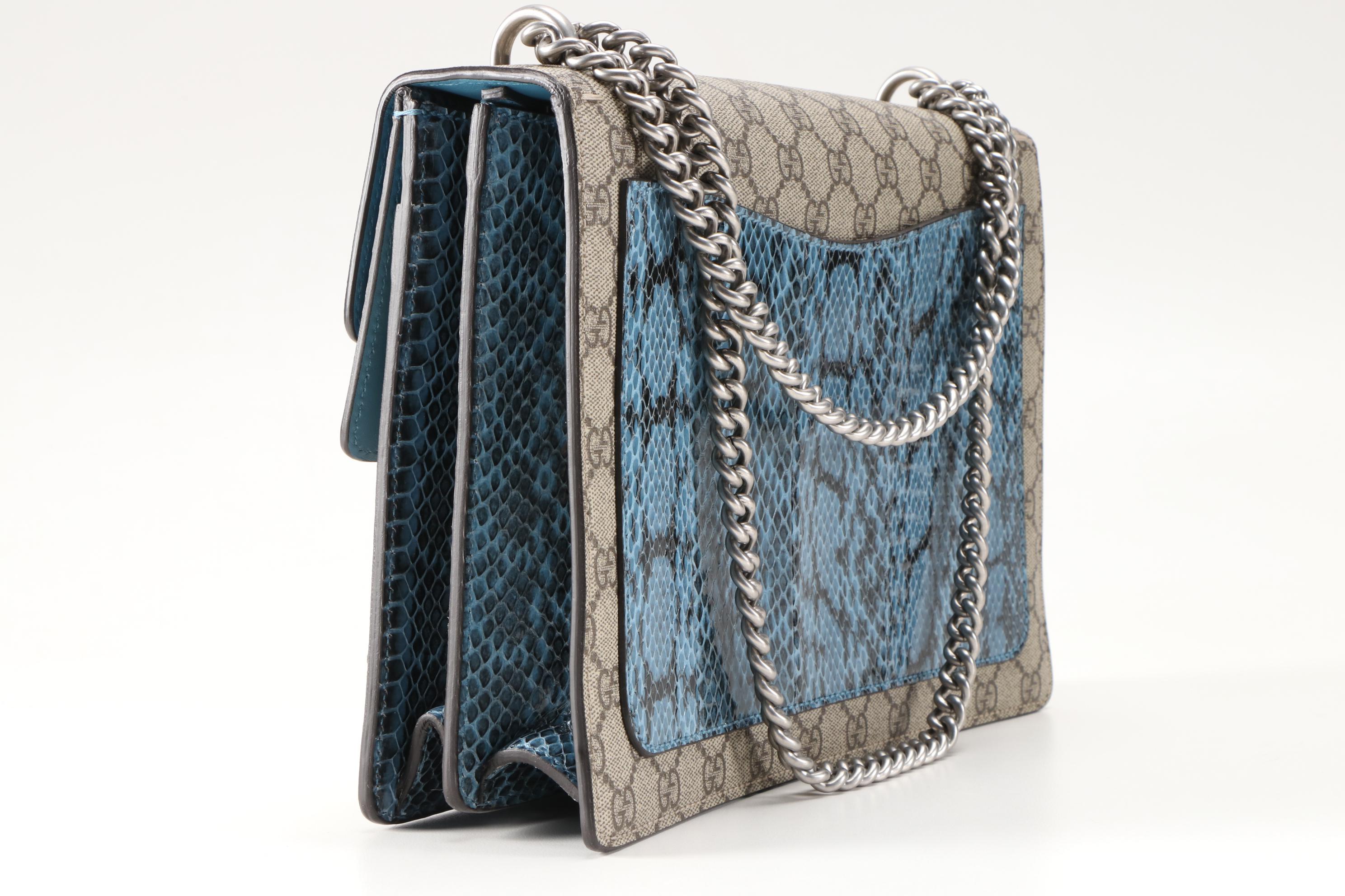Gucci Tiger Embellished Dionysus Bag in Coated Canvas with Python Skin