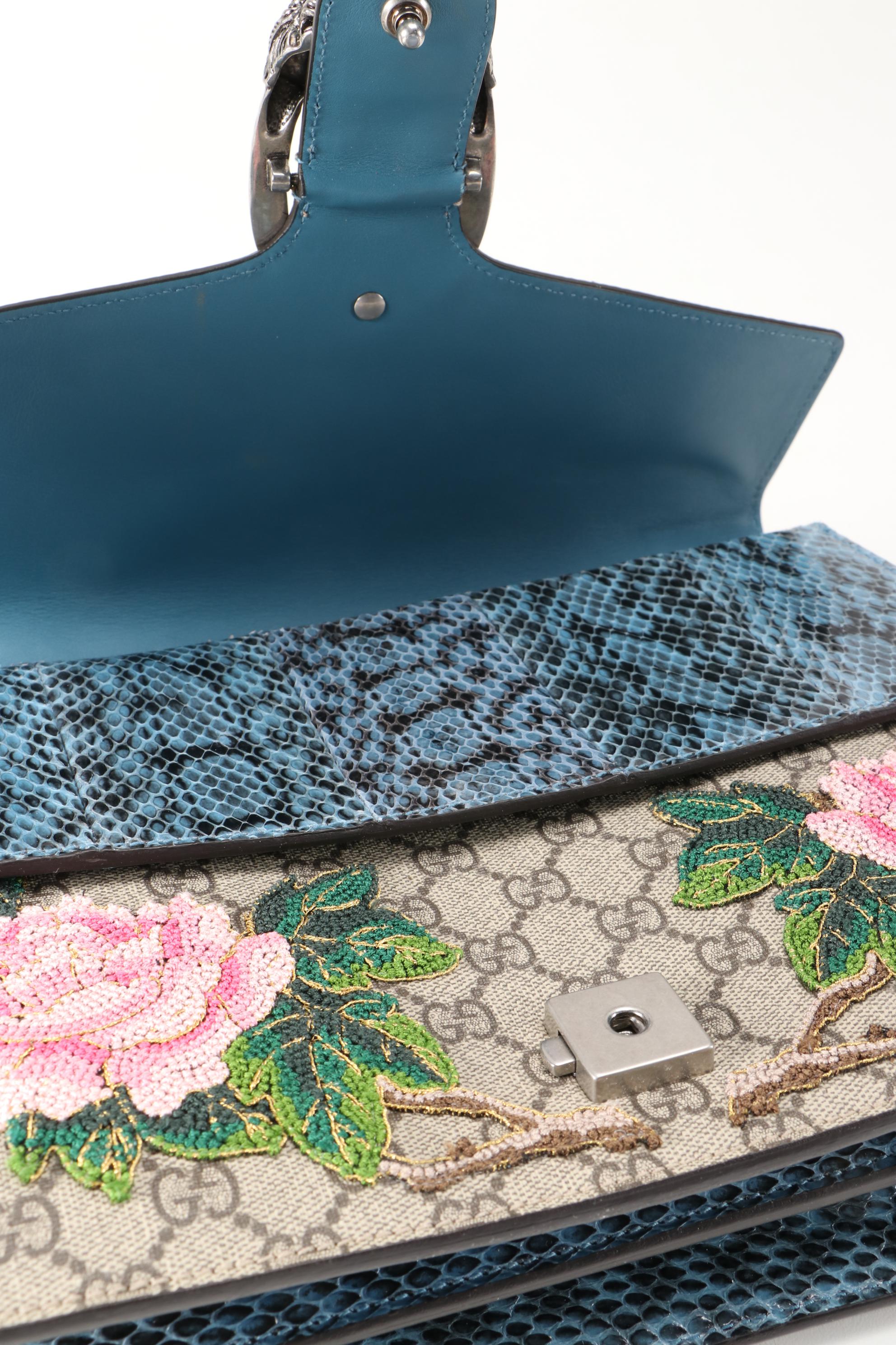 Gucci Tiger Embellished Dionysus Bag in Coated Canvas with Python Skin