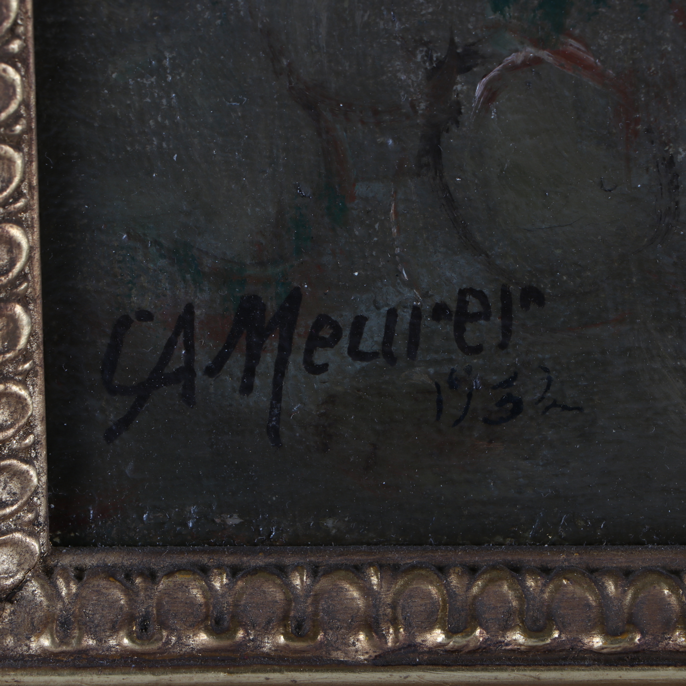 Charles A. Meurer Oil Painting "Still Life with Vase, Pipe and Parrot"