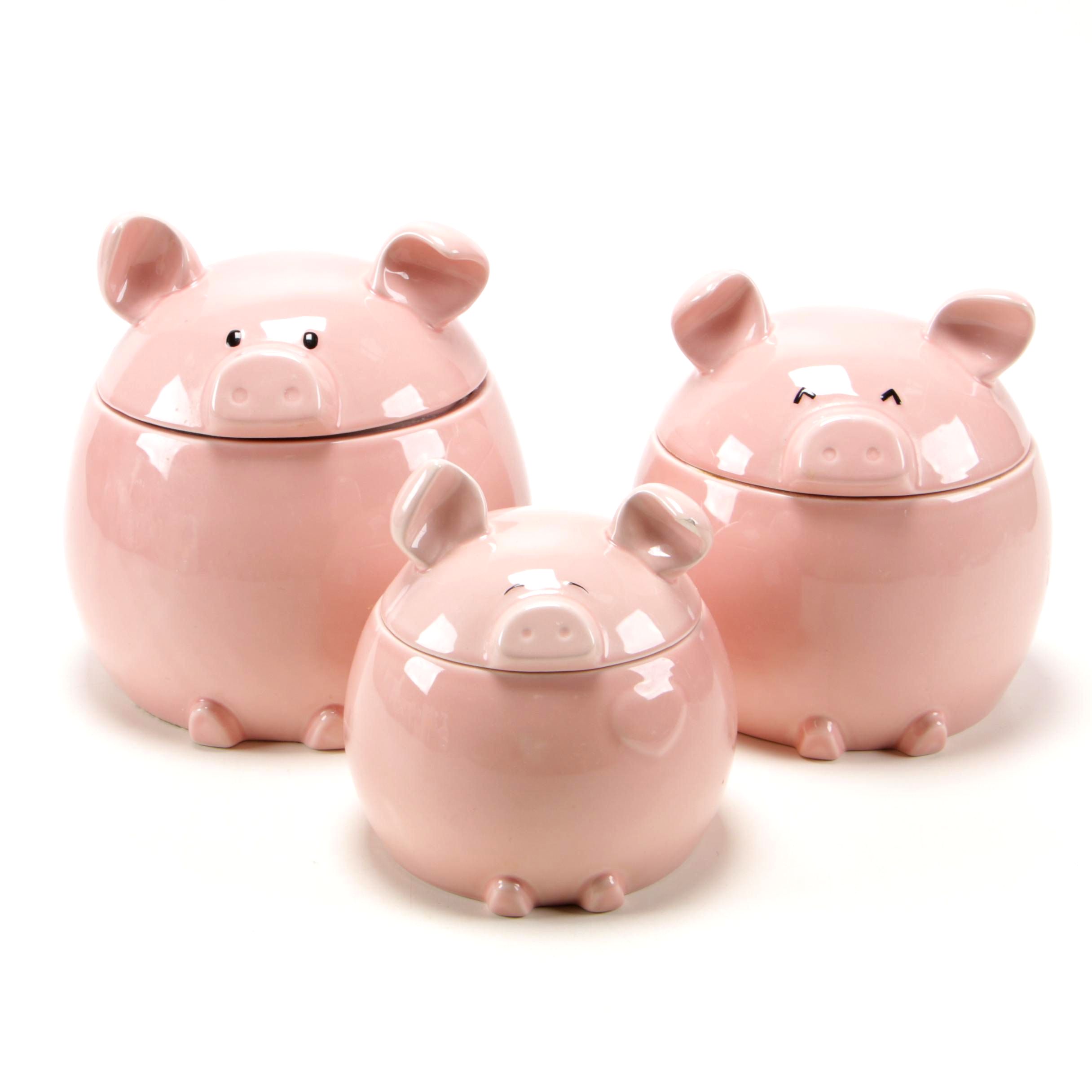 Del Rey Pink "Lil'Piggy" Ceramic Canister Set
