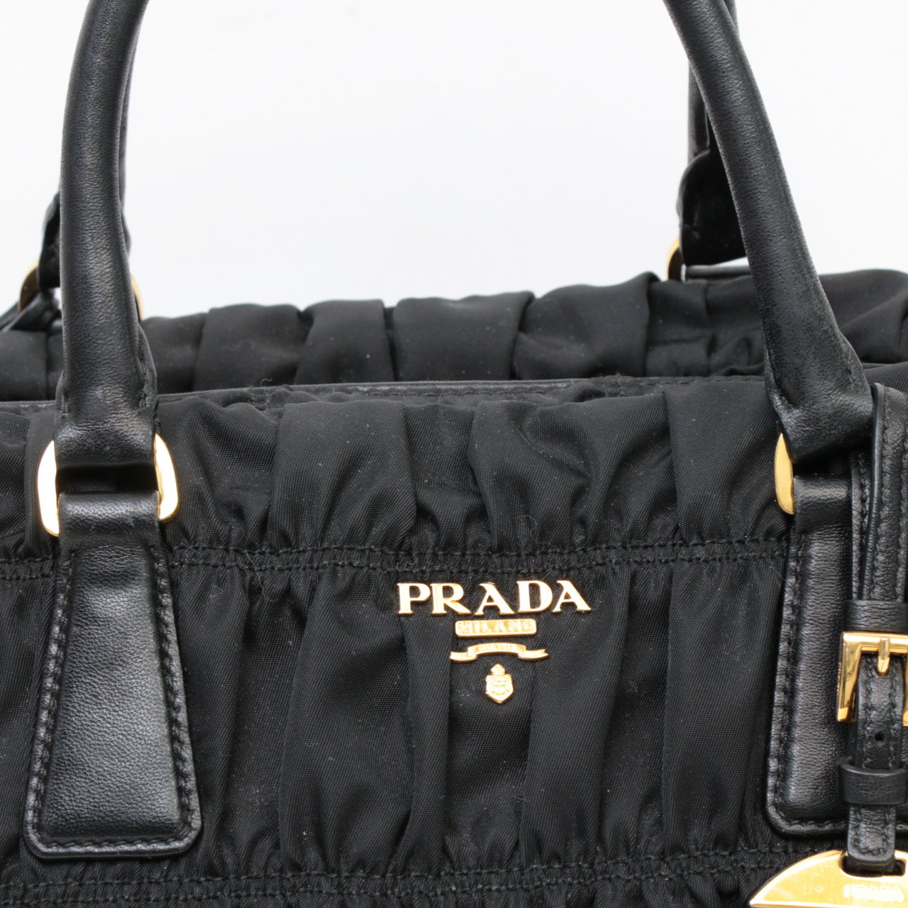 Prada Black Tessuto Nylon Gaufre Ruched Two-Way Shoulder Bag