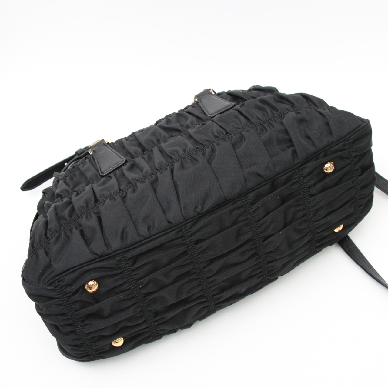 Prada Black Tessuto Nylon Gaufre Ruched Two-Way Shoulder Bag