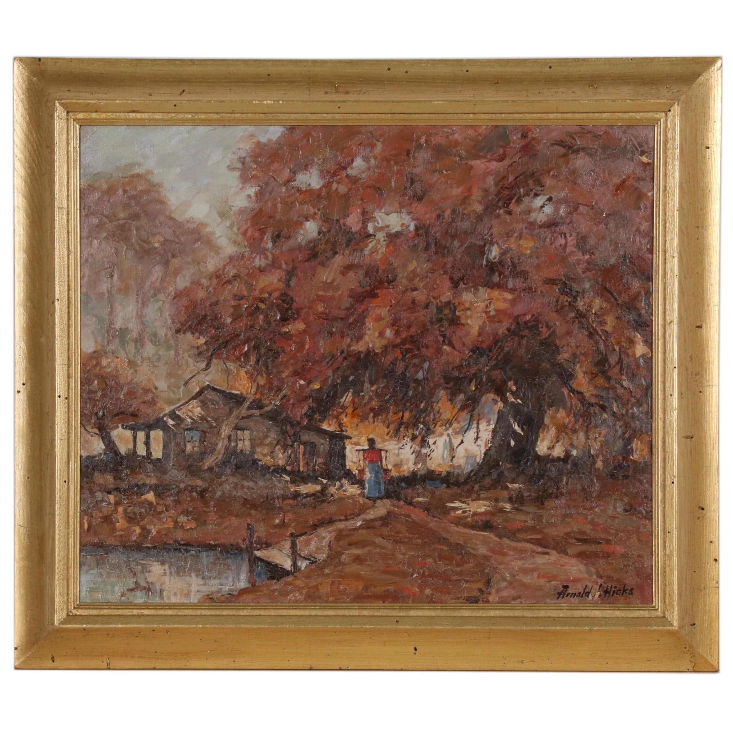 Arnold Hicks American Genre Scene Oil Painting, Mid-20th Century