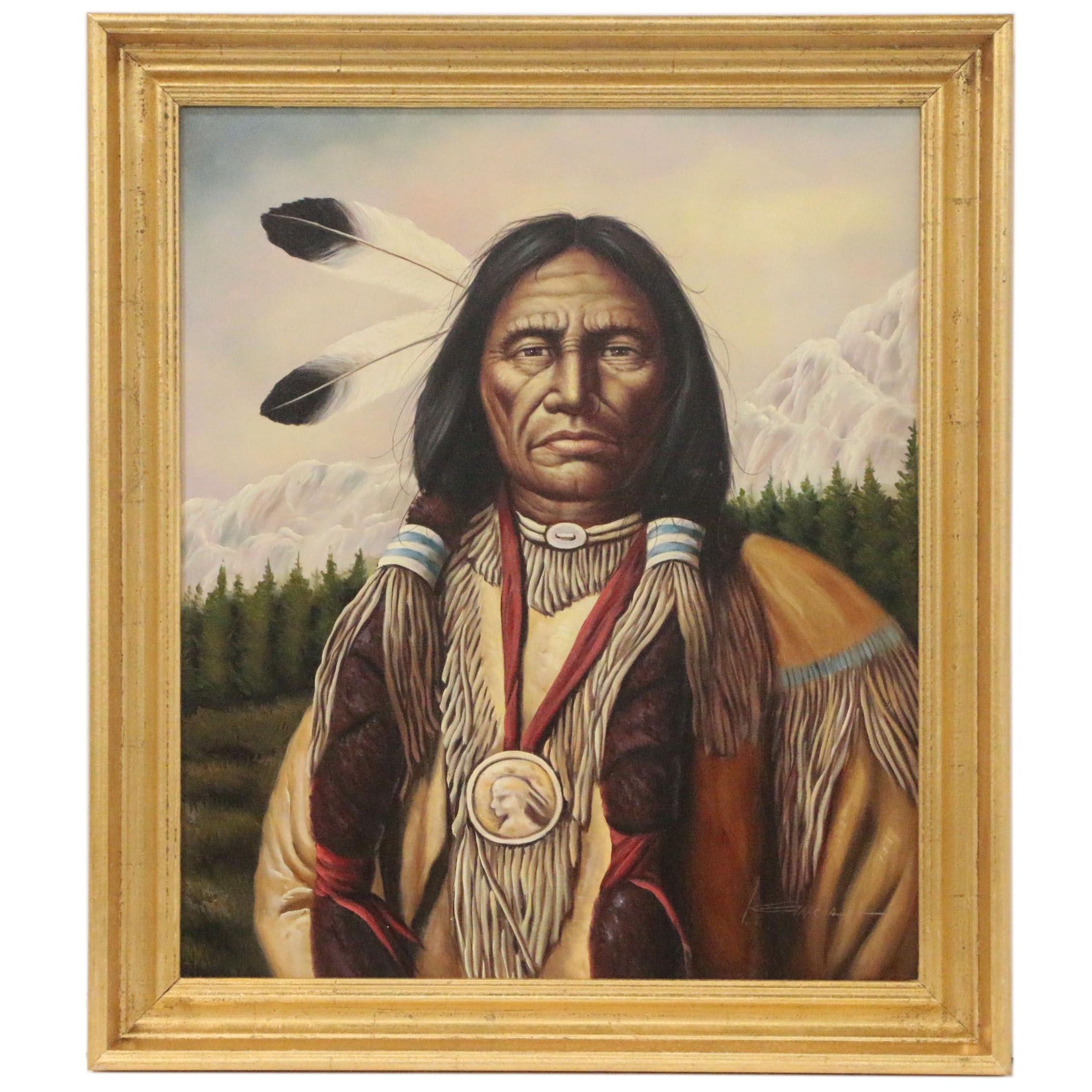 Oil Painting after Alfredo Rodriguez "Two Feathers"