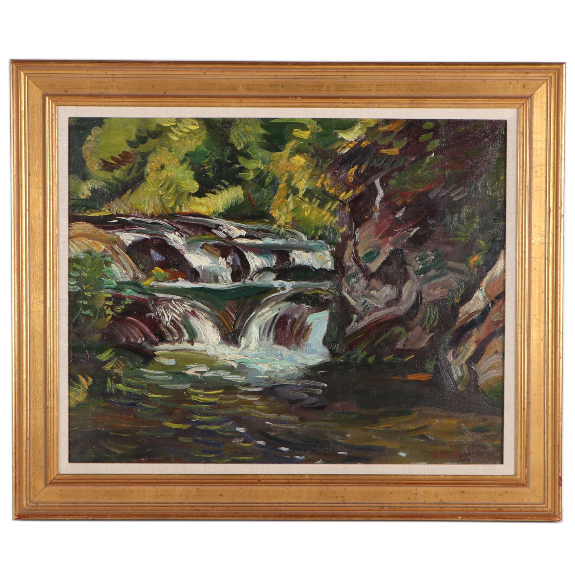 John Ellsworth Weis Landscape Oil Painting of Forest Stream