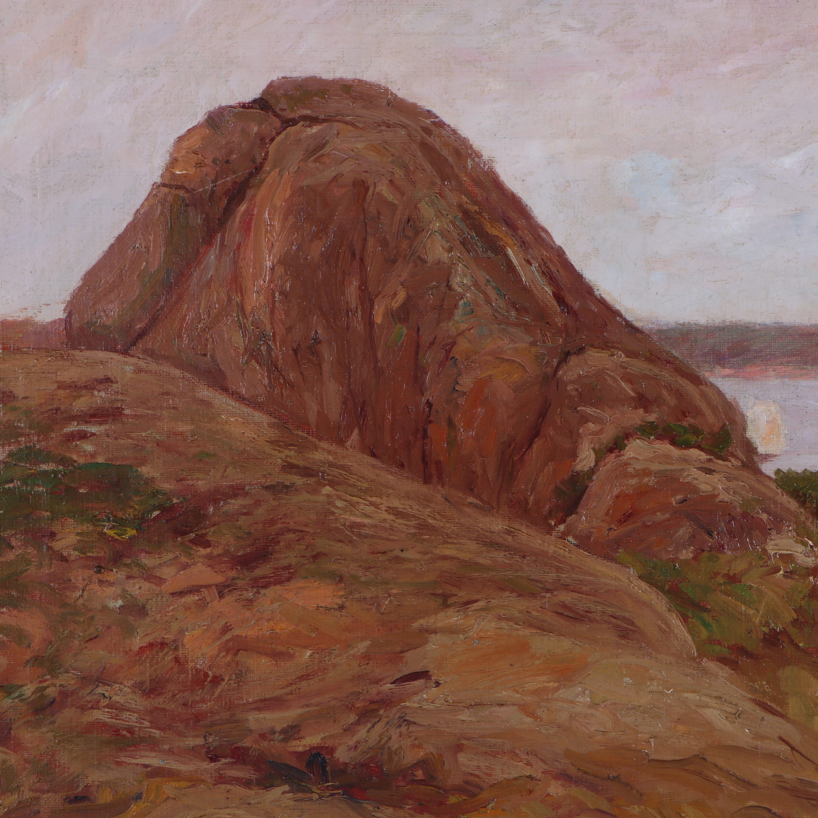 Lewis Henry Meakin Landscape Oil Painting "View of Sailboats and Coast"