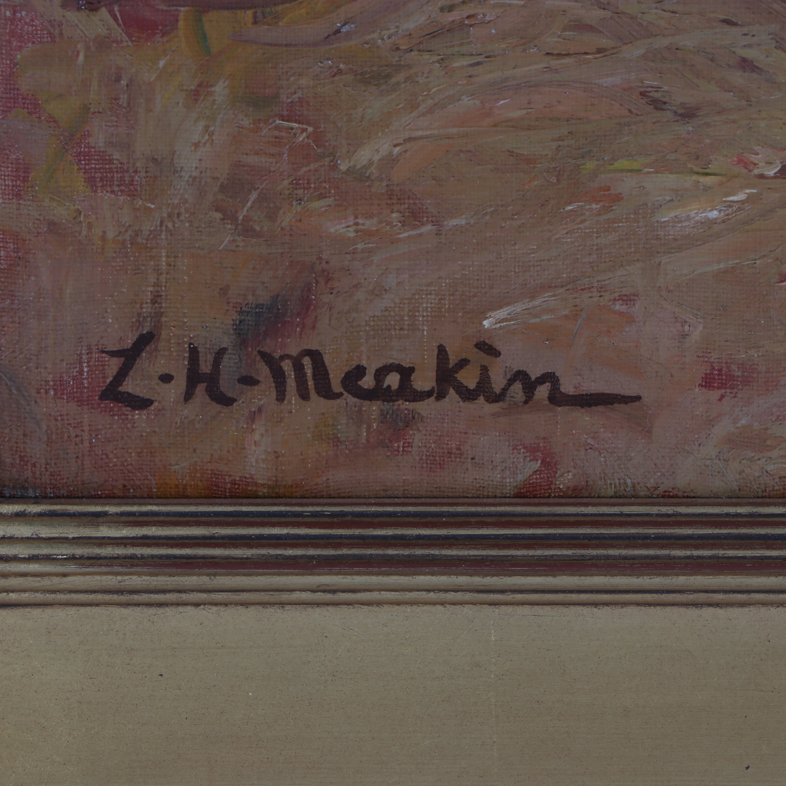 Lewis Henry Meakin Landscape Oil Painting "View of Sailboats and Coast"