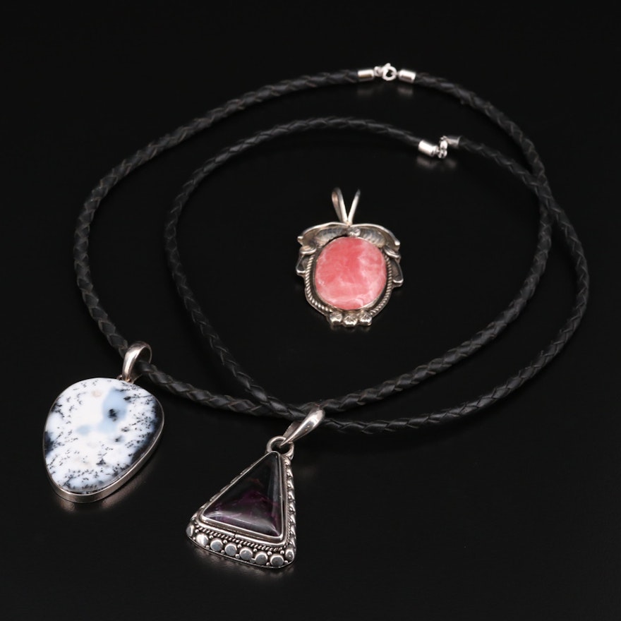 Sterling Silver Necklaces and Pendant with Agate, Rhodochrosite and Sugilite