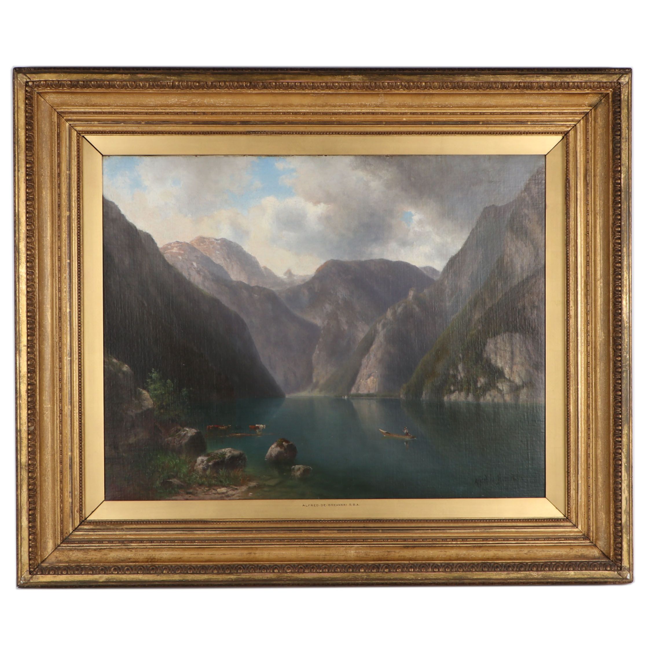 Alfred De Breanski, Sr. Luminist Landsape Oil Painting "Mountain Valley"