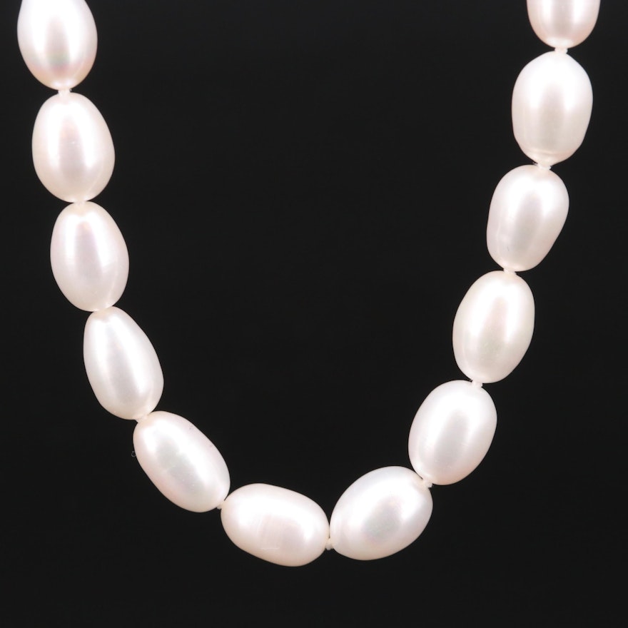 Hand Knotted Cultured Pearl Strand Necklace with Sterling Silver Clasp