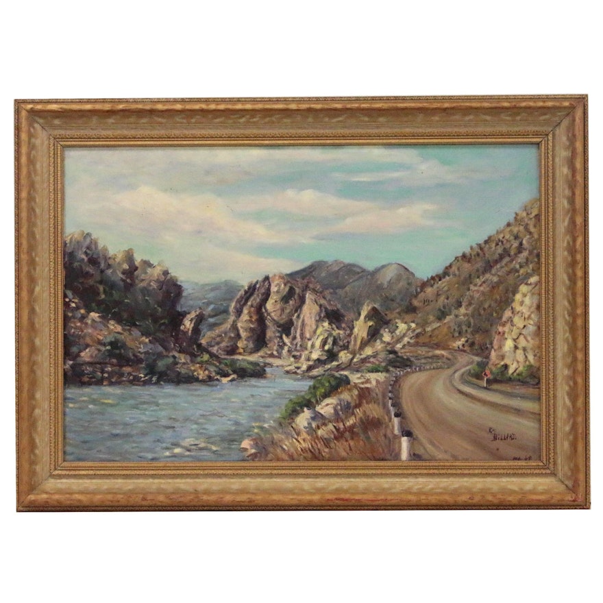 Emily Dillard Landscape Oil Painting "Near Royal Gorge", Mid-20th Century