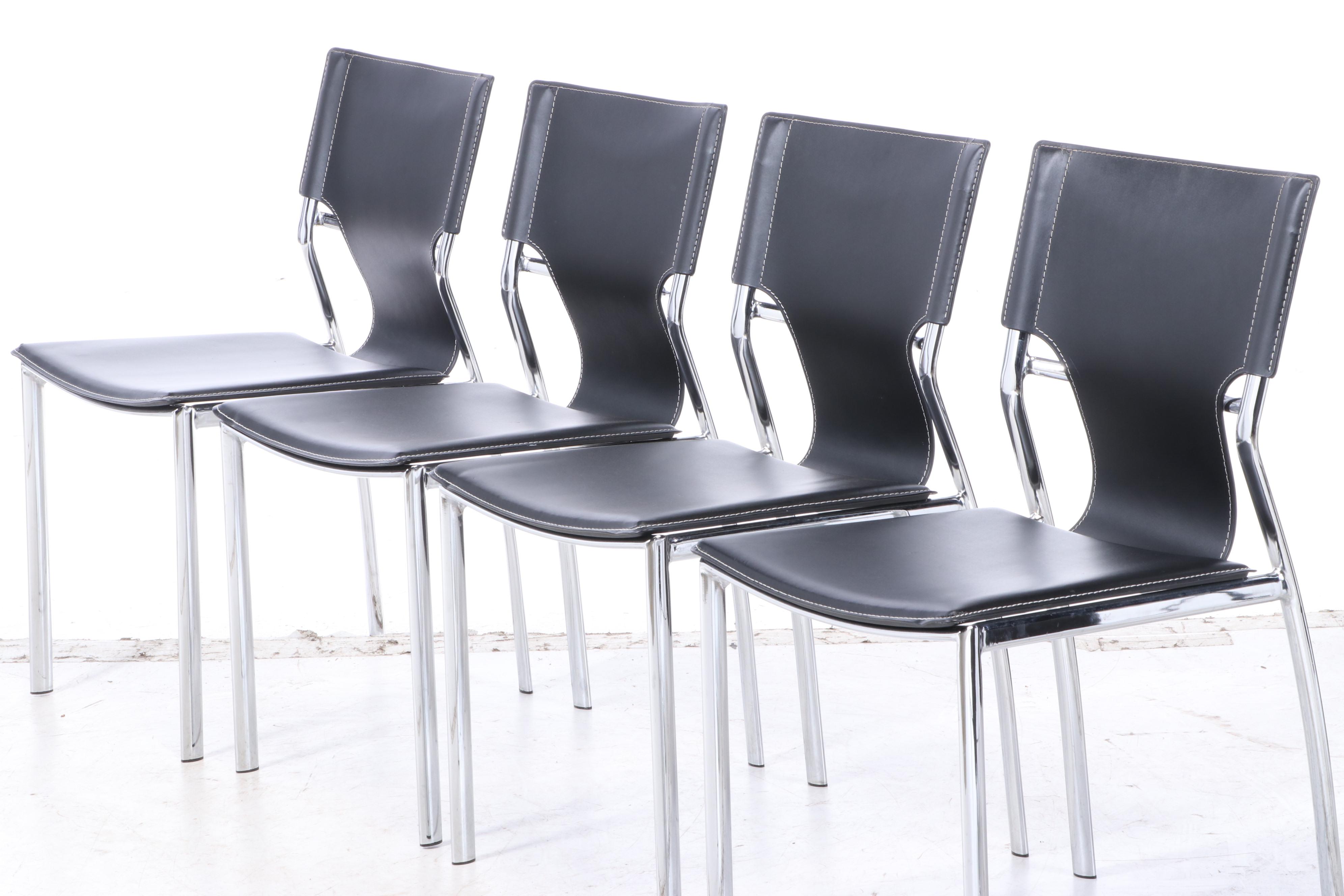 Four Modern Chrome and Leather Side Chairs