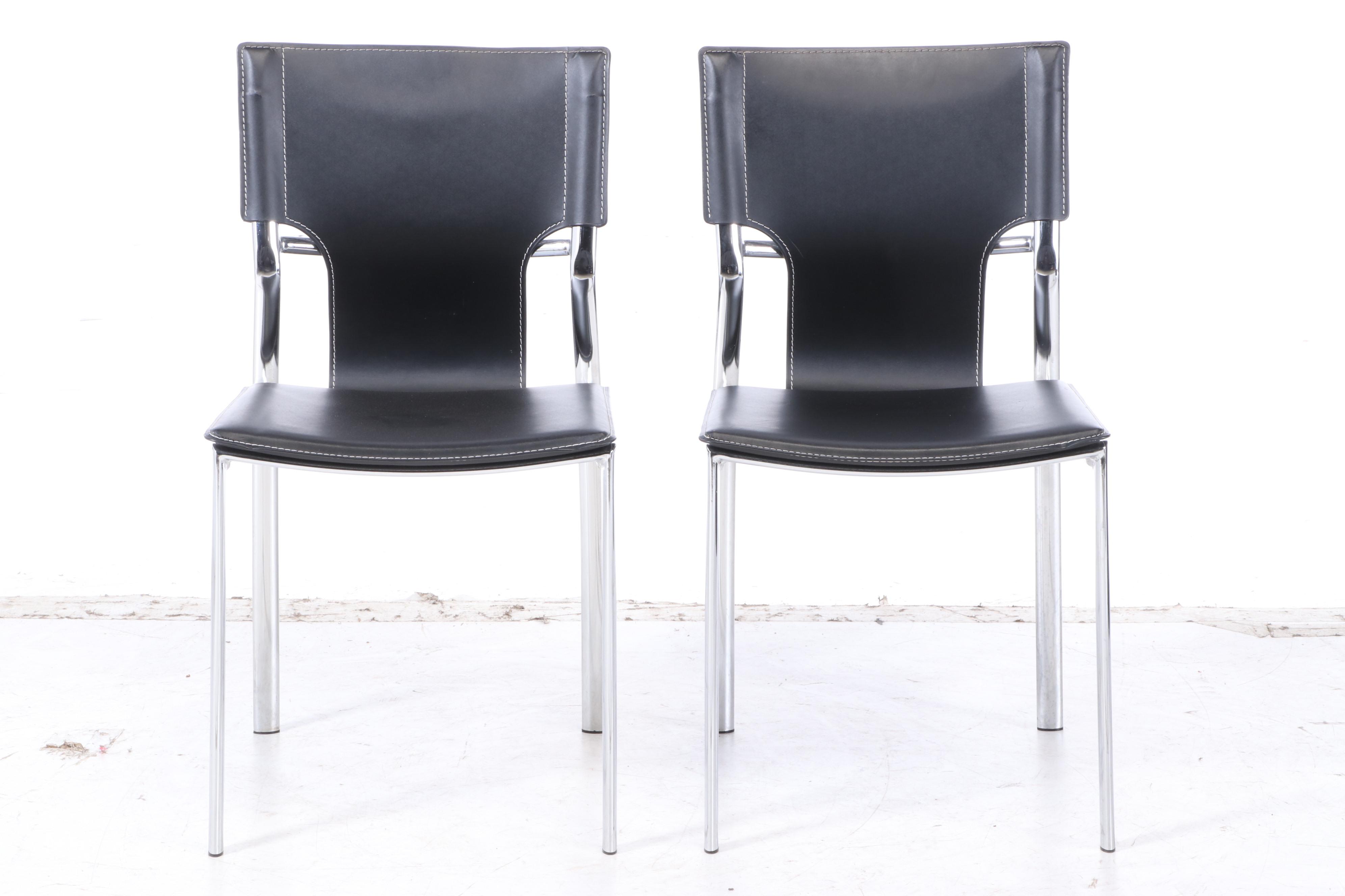 Four Modern Chrome and Leather Side Chairs