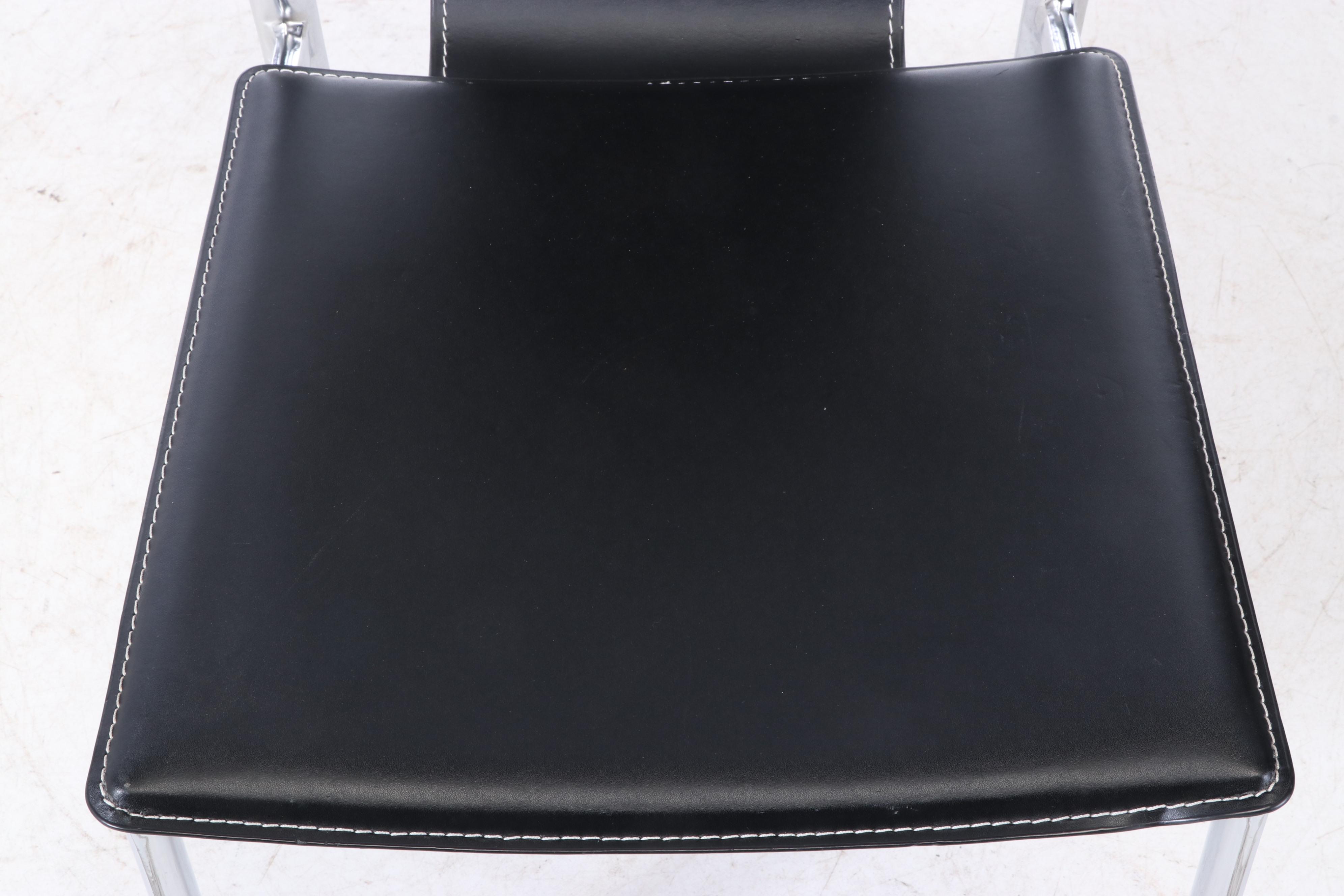 Four Modern Chrome and Leather Side Chairs