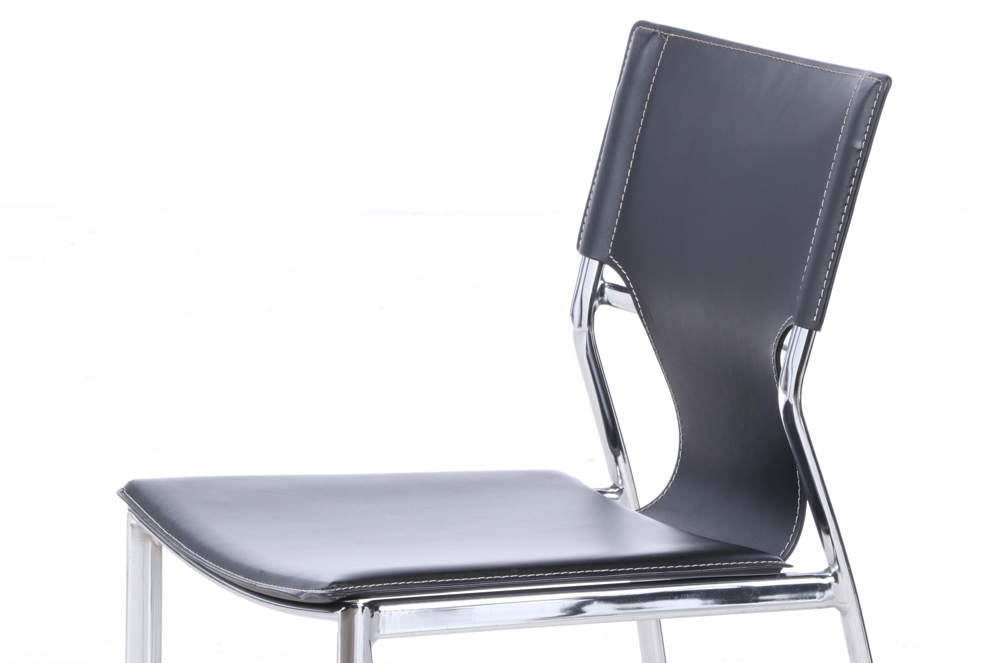 Four Modern Chrome and Leather Side Chairs
