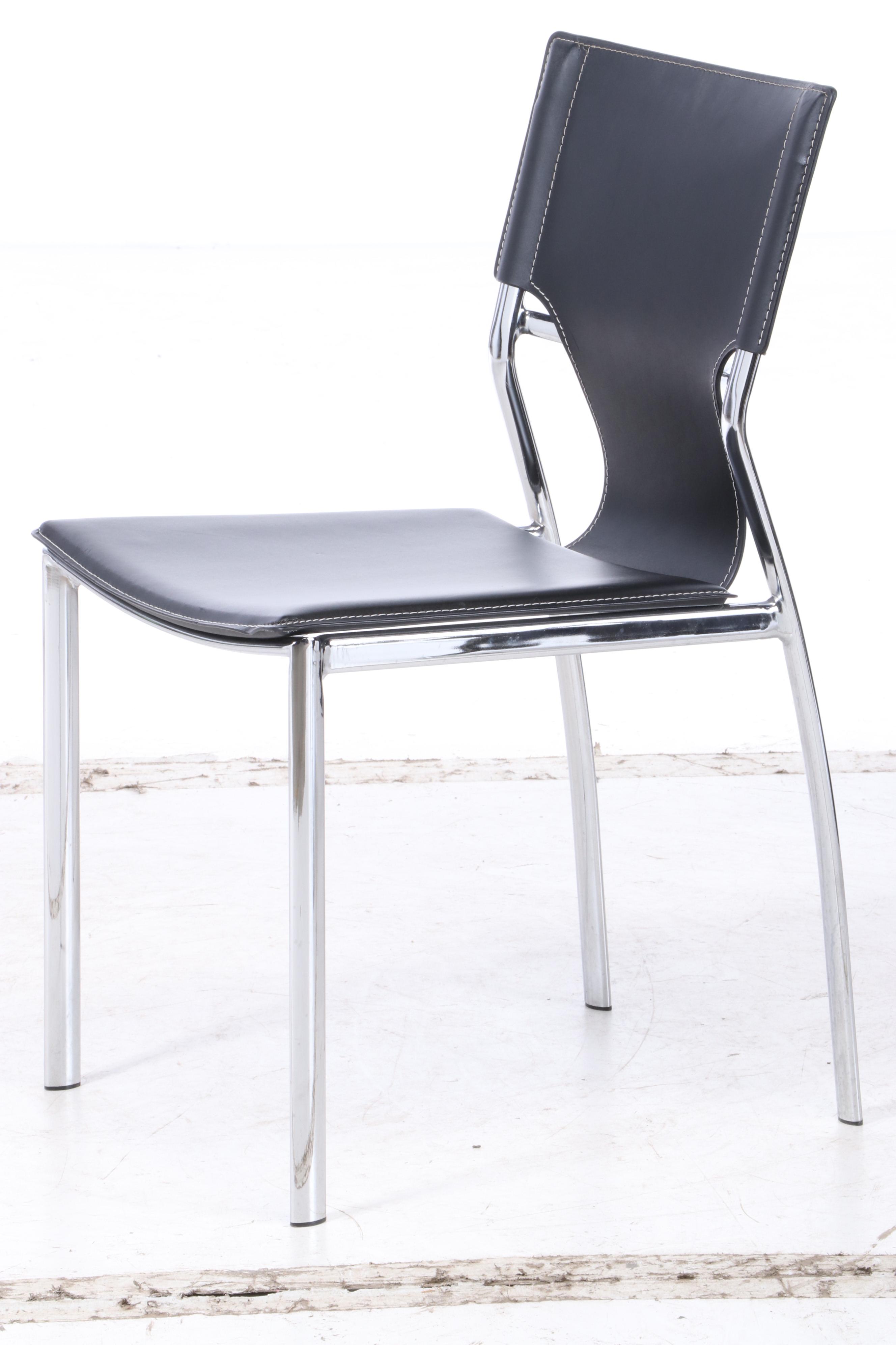 Four Modern Chrome and Leather Side Chairs