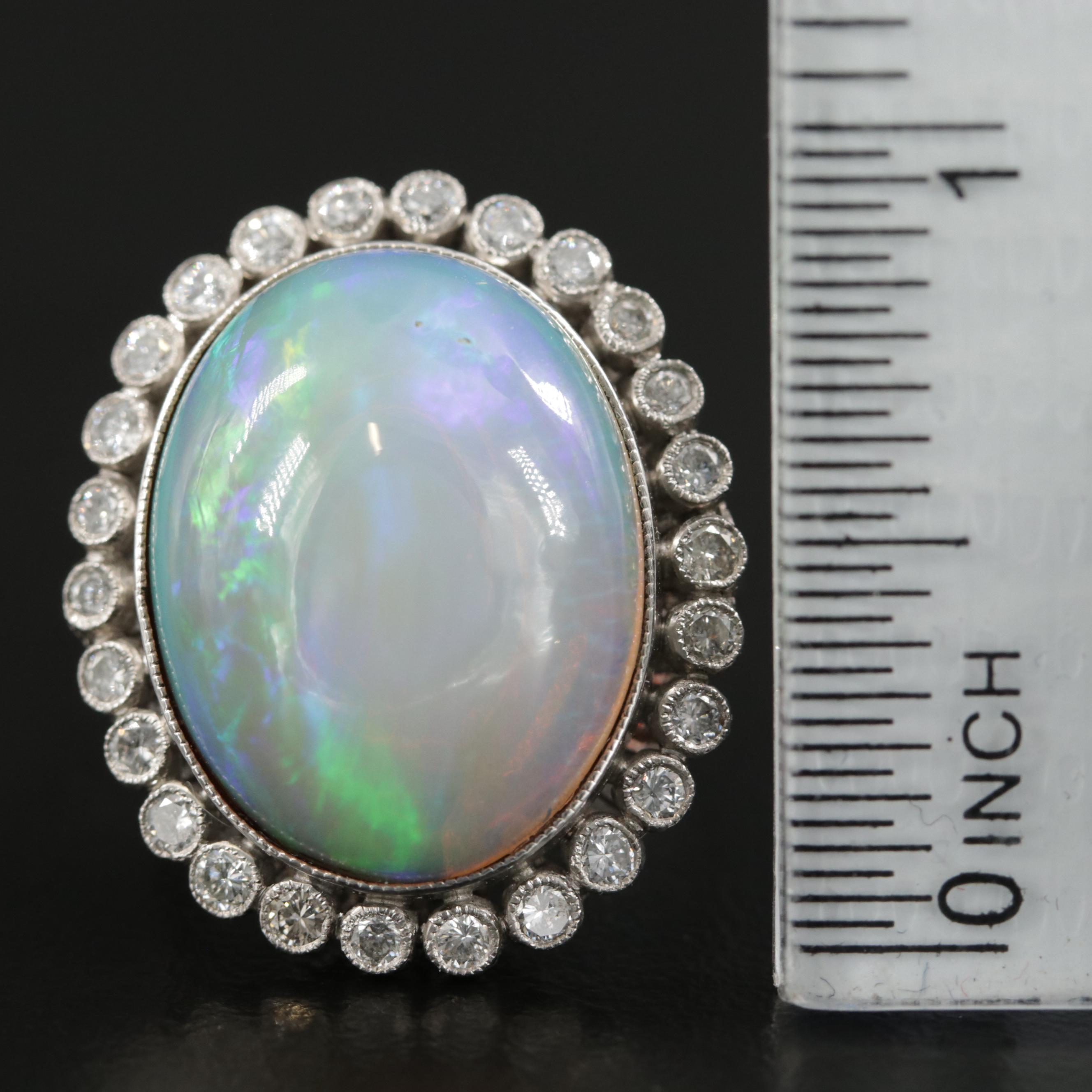 Vintage Platinum Opal and Diamond Ring
