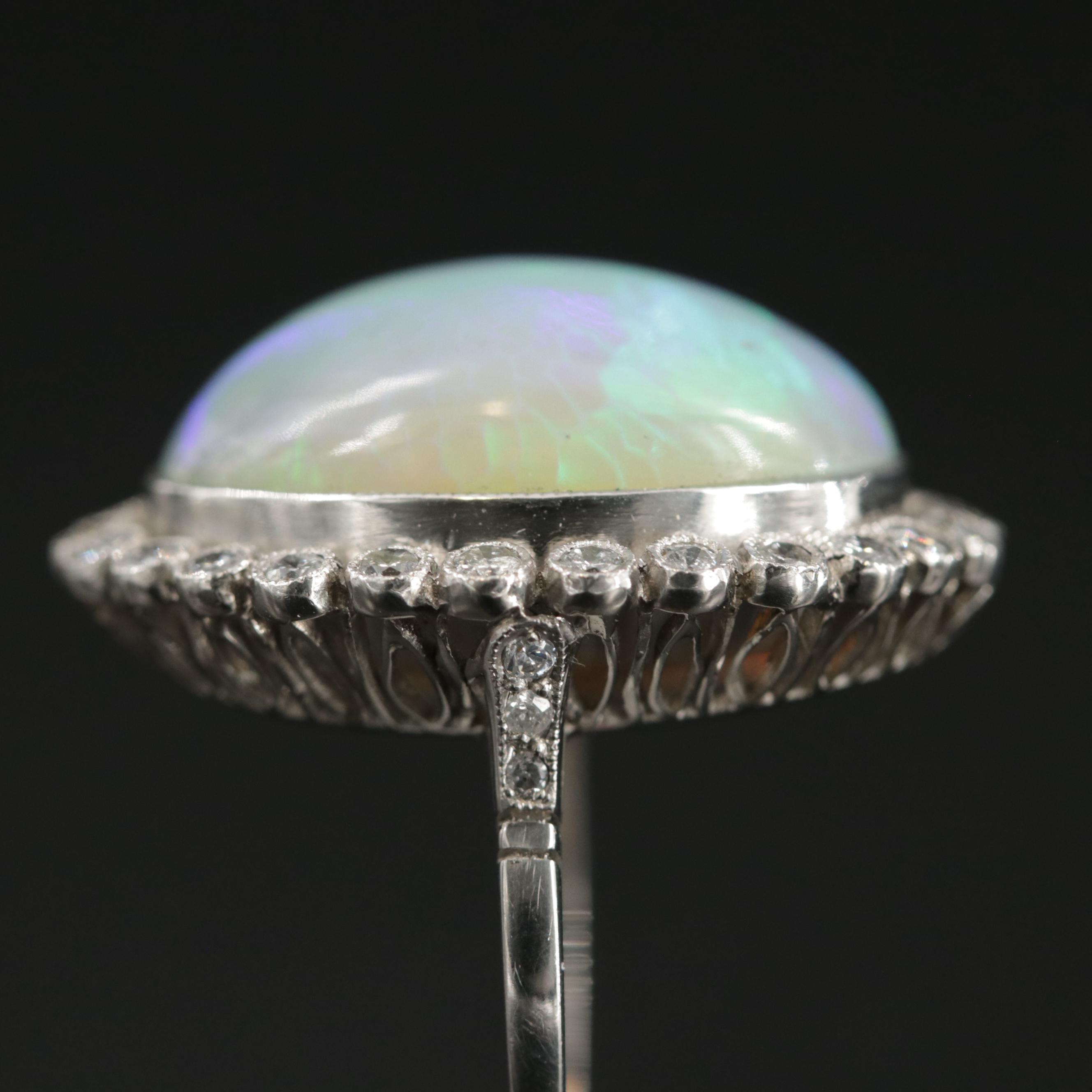 Vintage Platinum Opal and Diamond Ring
