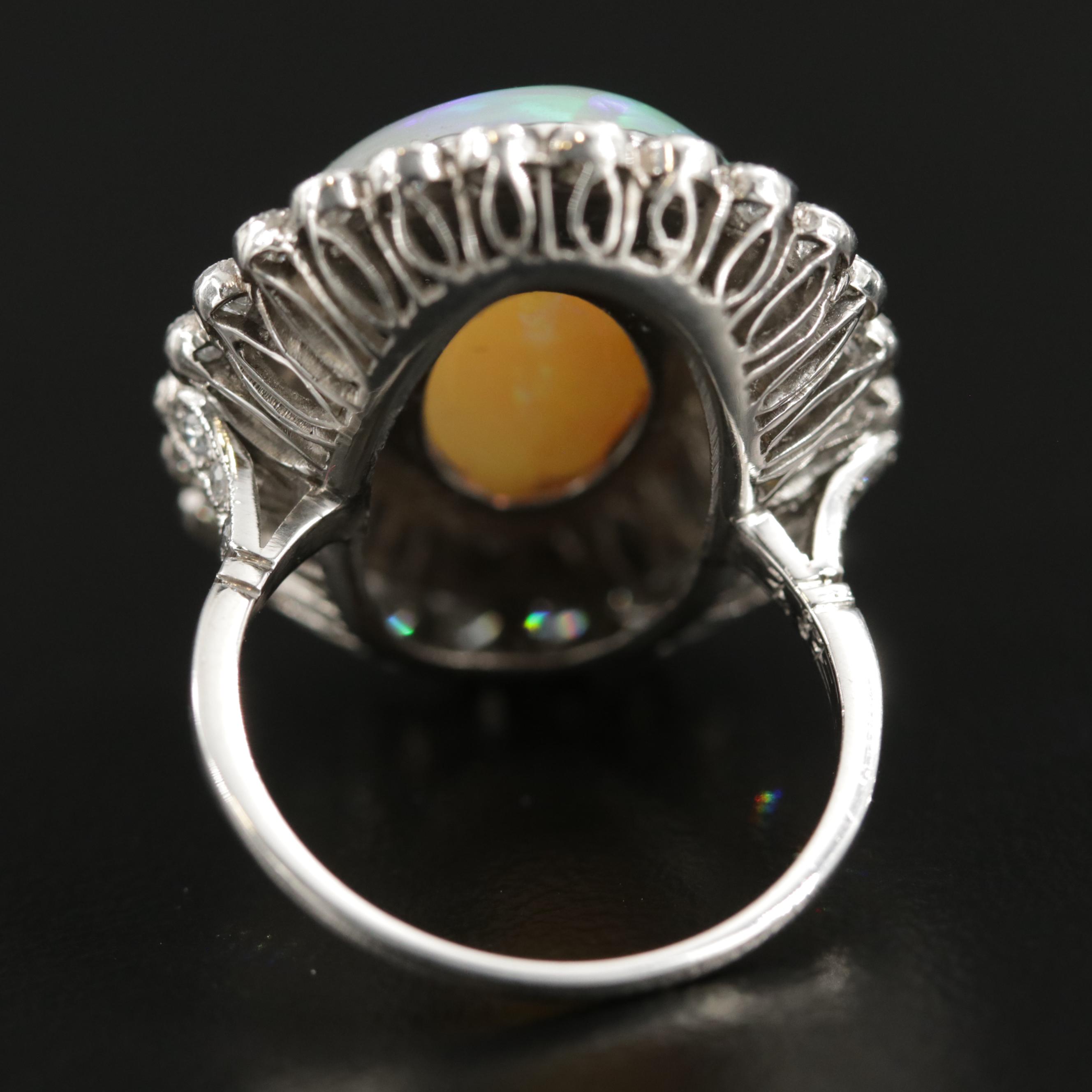 Vintage Platinum Opal and Diamond Ring