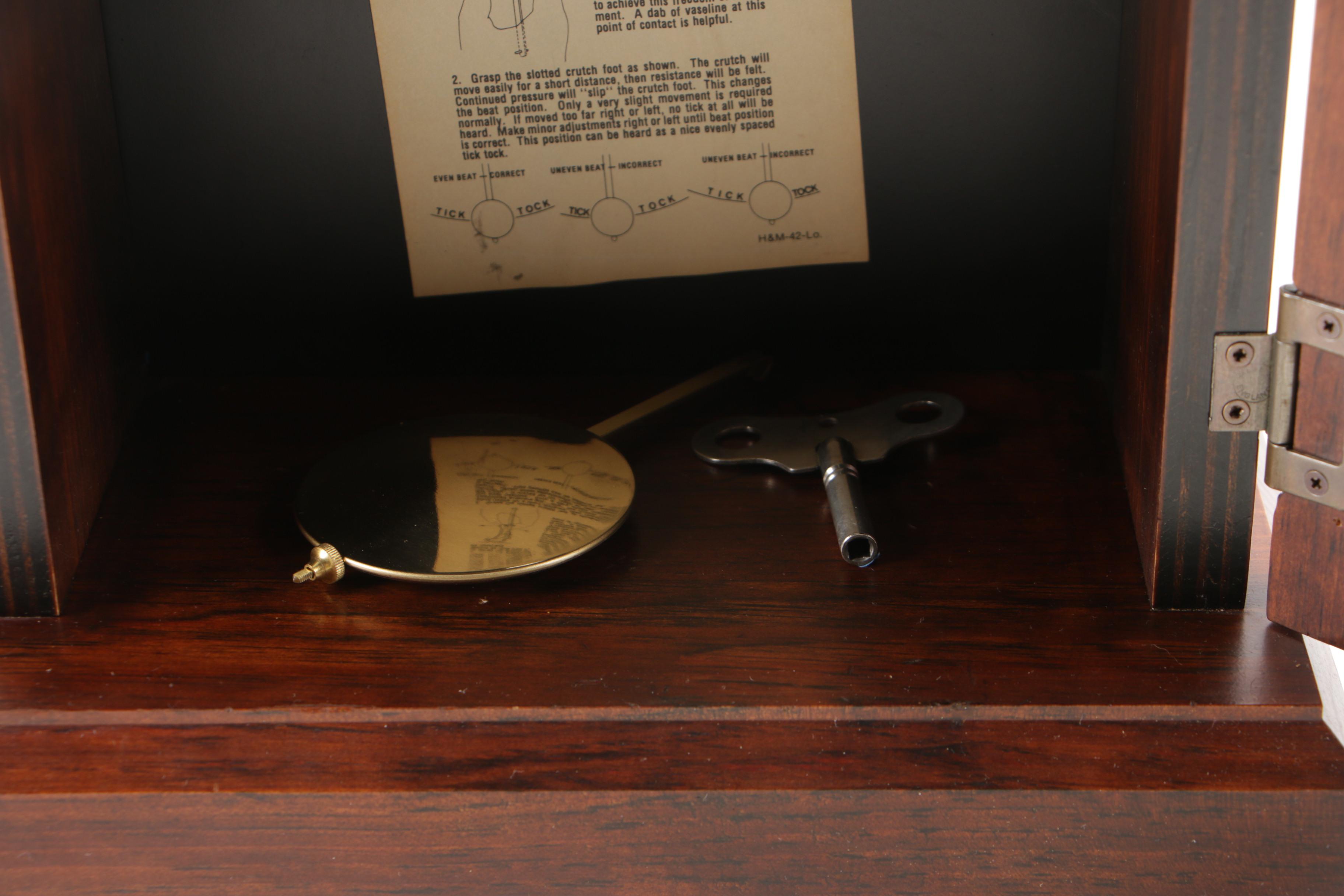 Ethan Allen Westminster Chime Clock With Pendulum and Key, 1940s