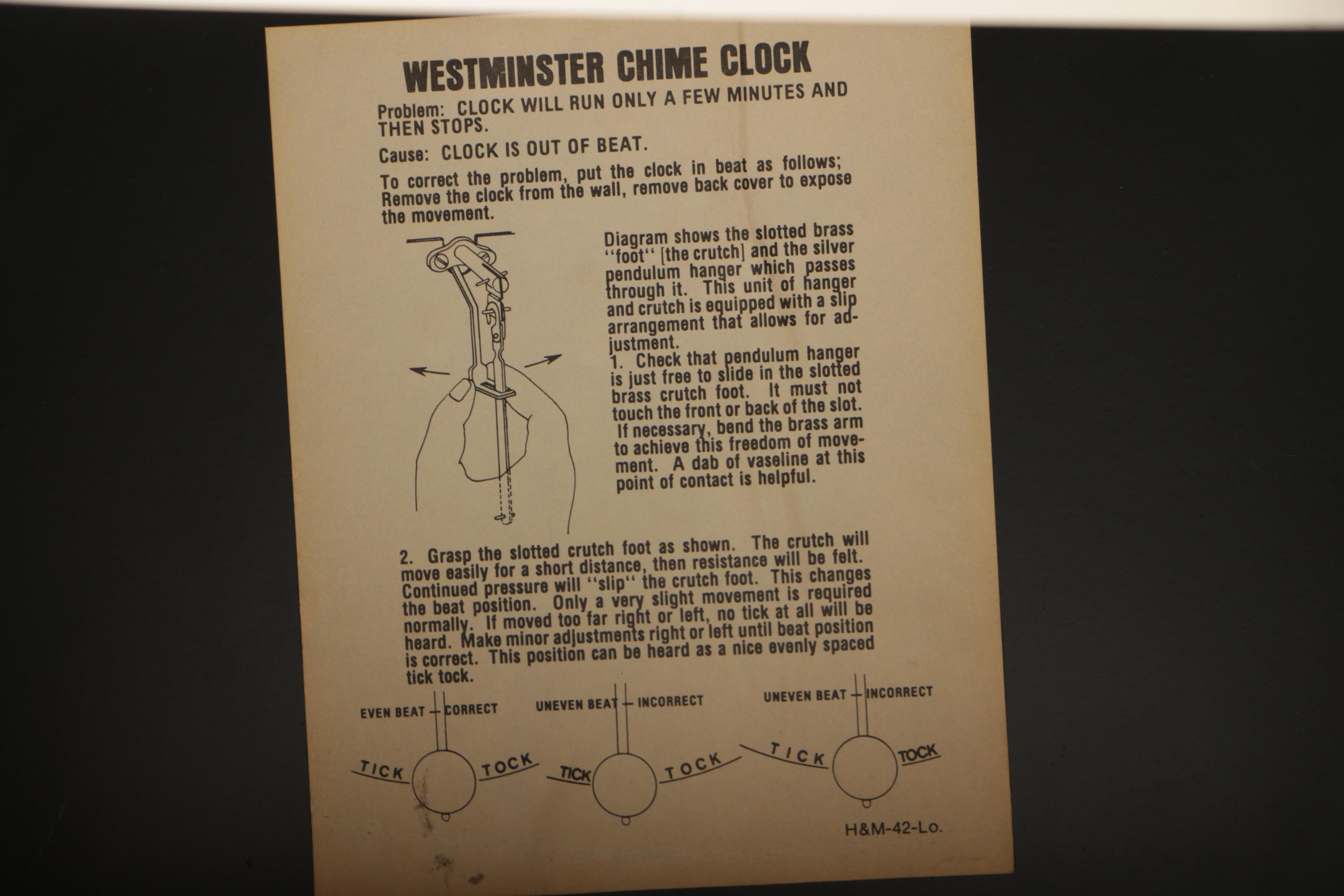 Ethan Allen Westminster Chime Clock With Pendulum and Key, 1940s