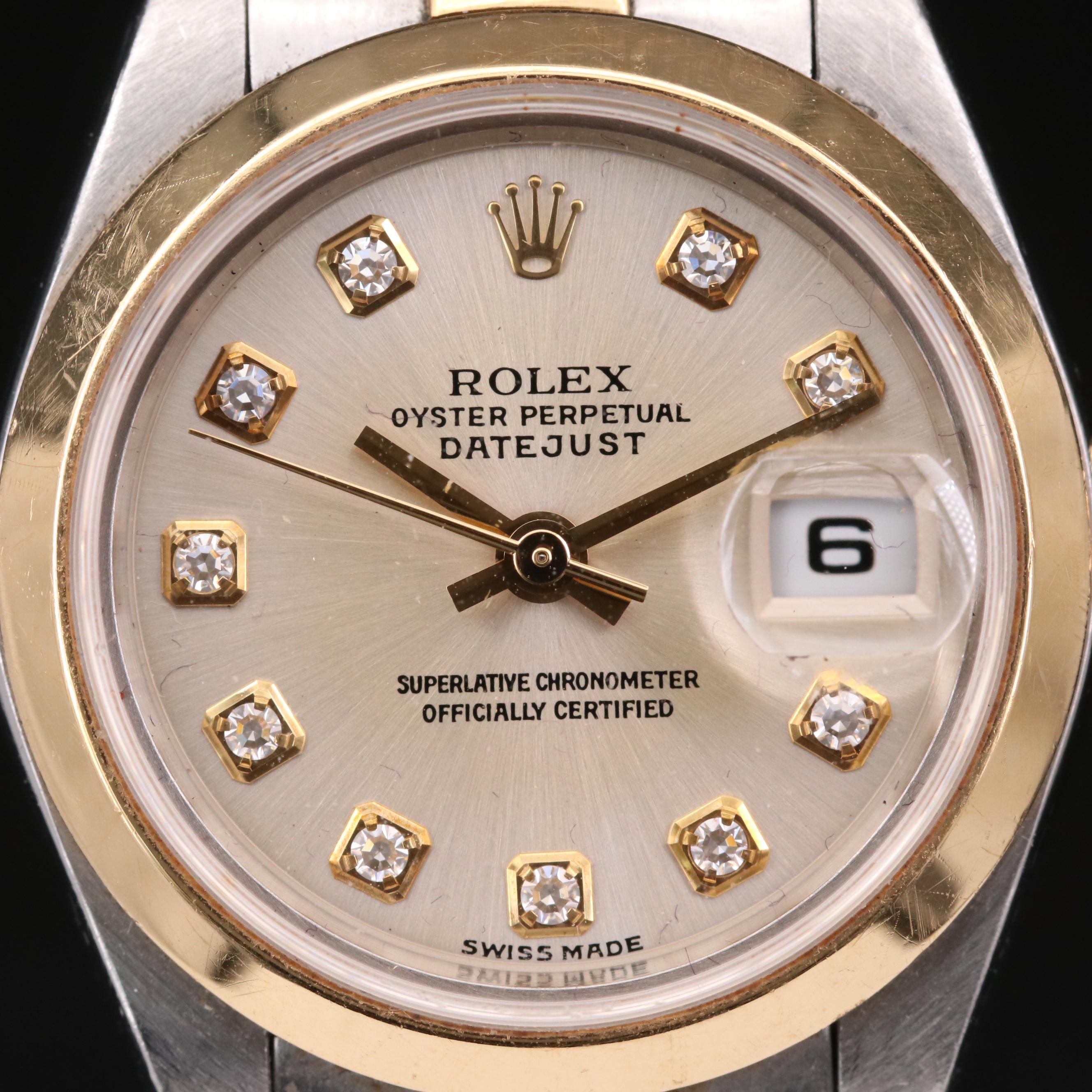 2001 Rolex Datejust 18K Gold and Stainless Steel With Diamond Dial Watch