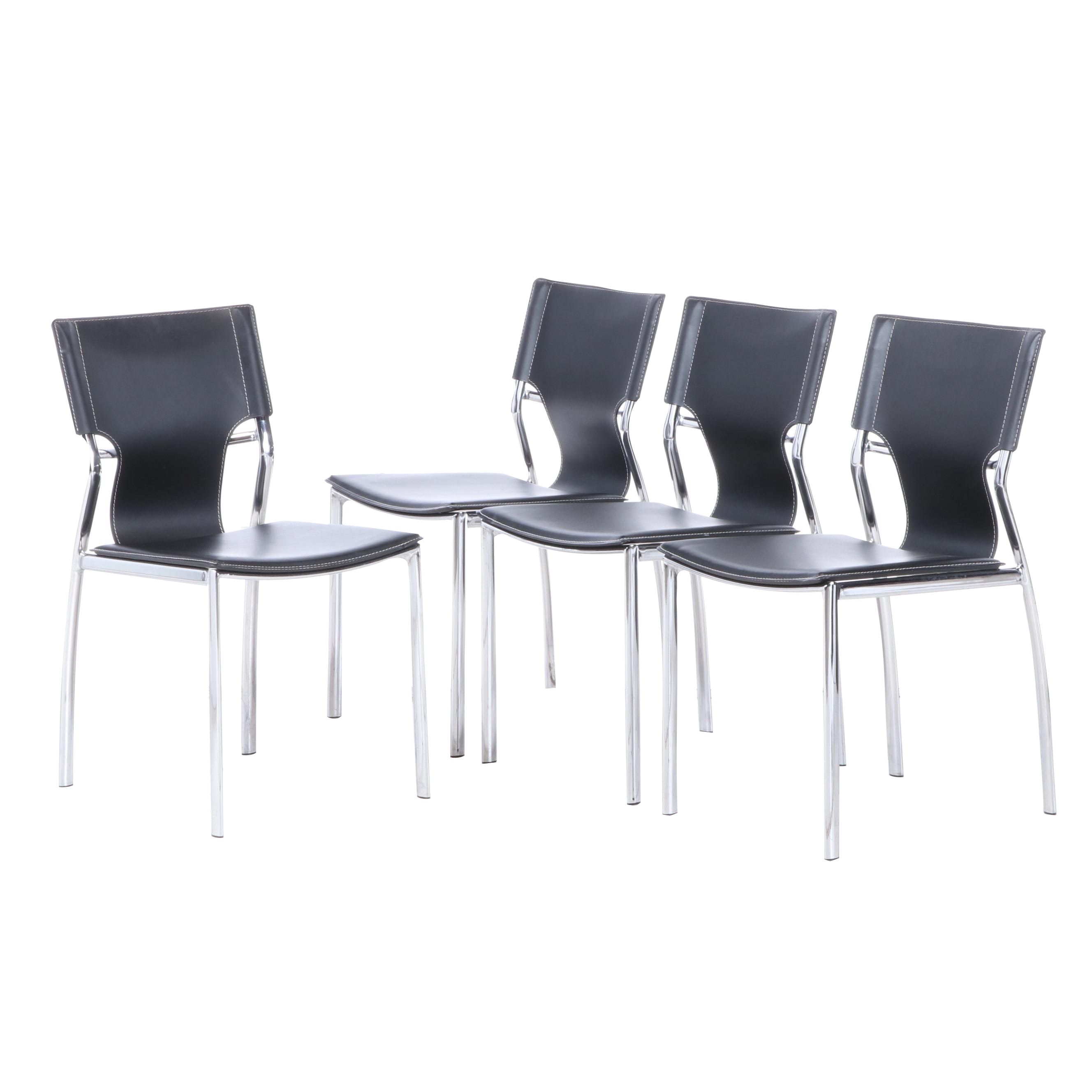 Four Modern Chrome and Leather Side Chairs