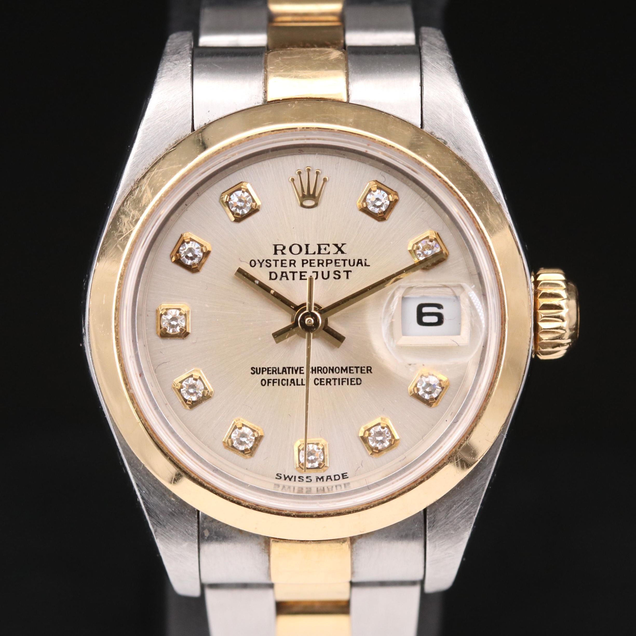 2001 Rolex Datejust 18K Gold and Stainless Steel With Diamond Dial Watch