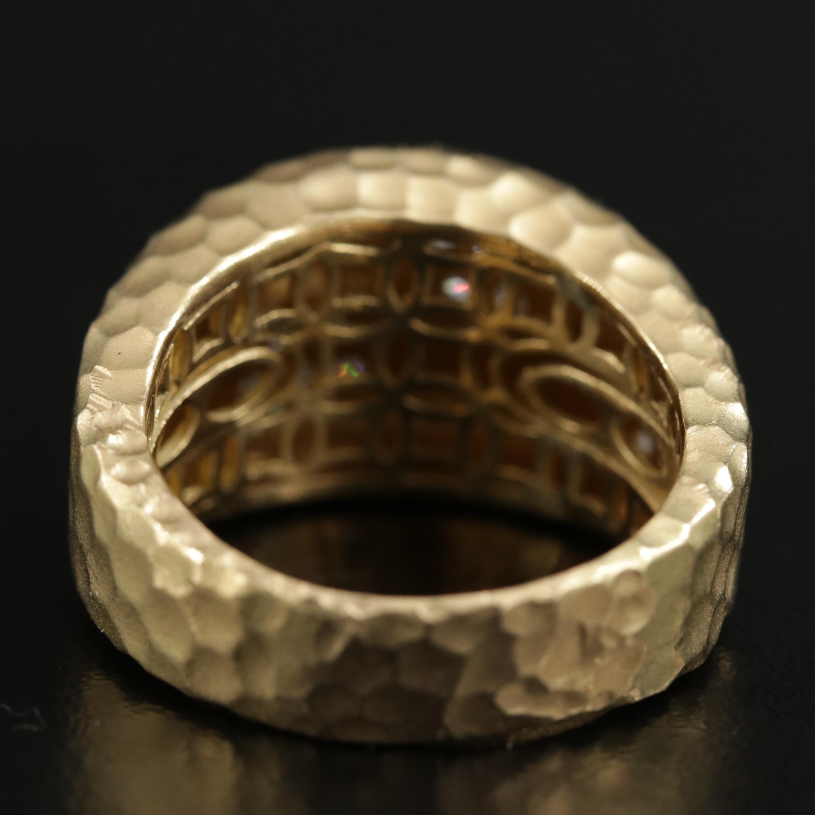 18K Gold Diamond Ring with Hammered Finish