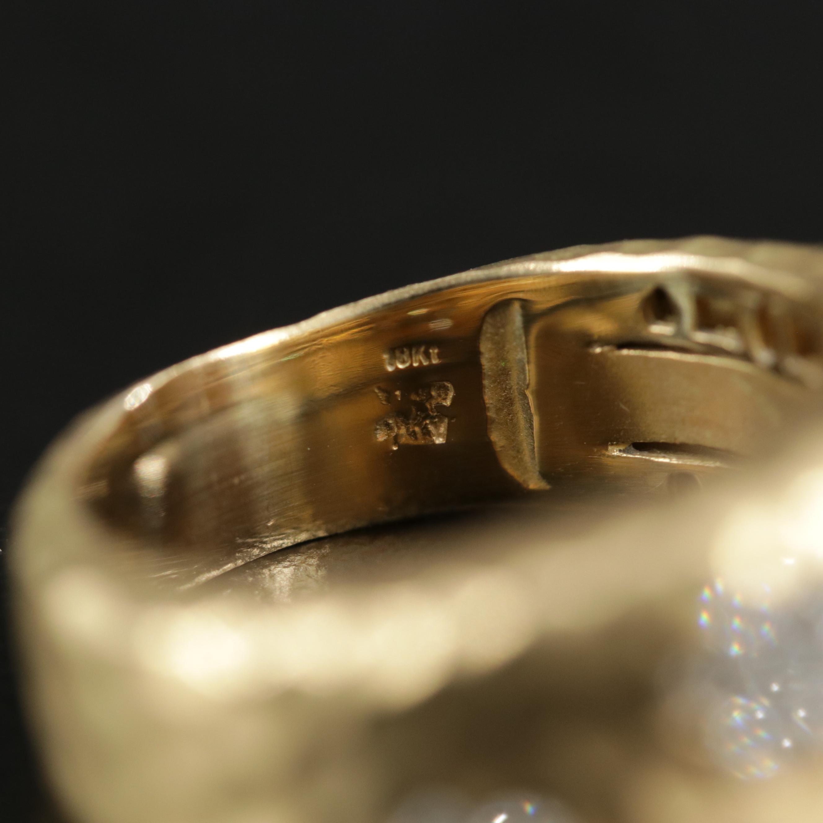 18K Gold Diamond Ring with Hammered Finish