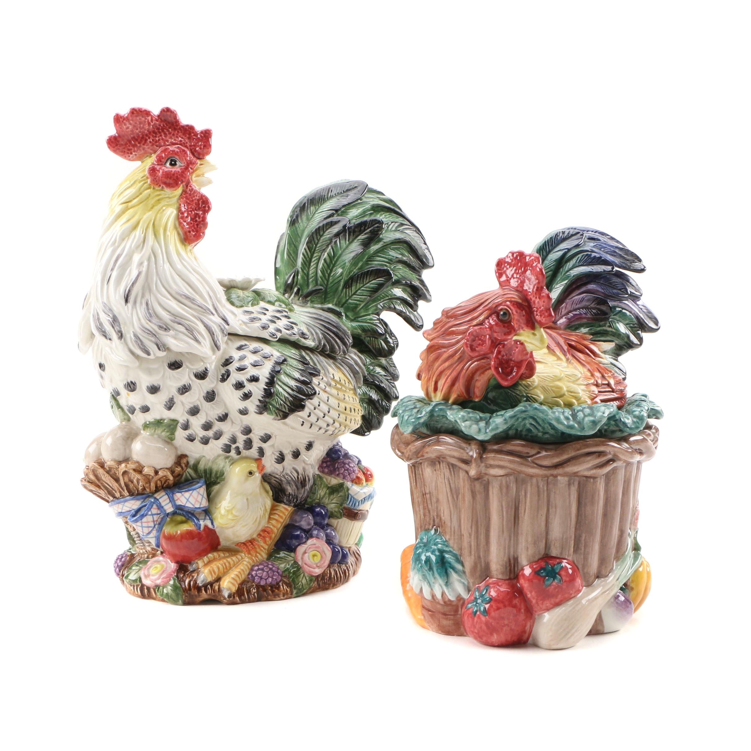 Fitz & Floyd "Countryside" Rooster Cookie Jar and "Coq Du Village" Canister