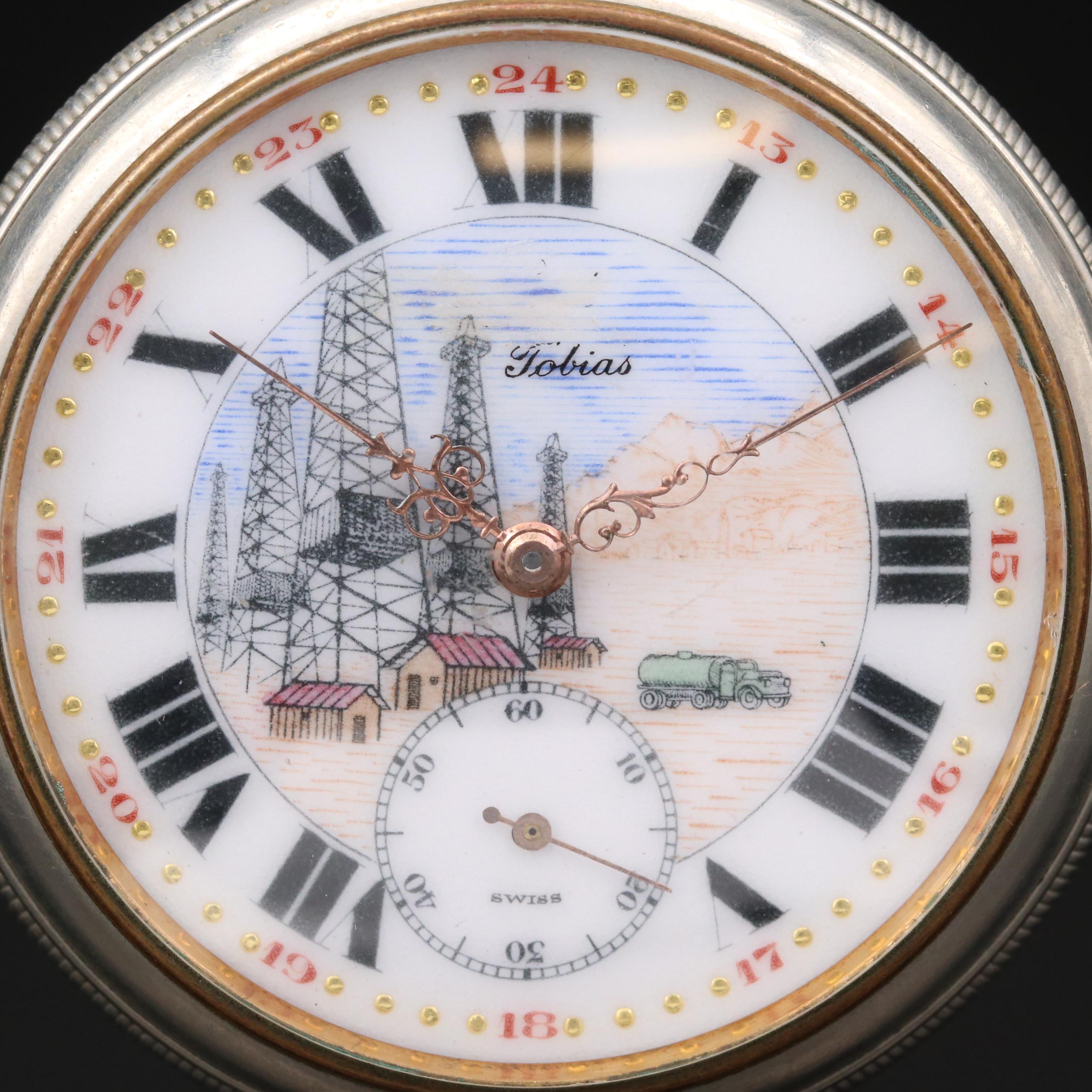 Vintage Tobias Nickel Open Face Pocket Watch