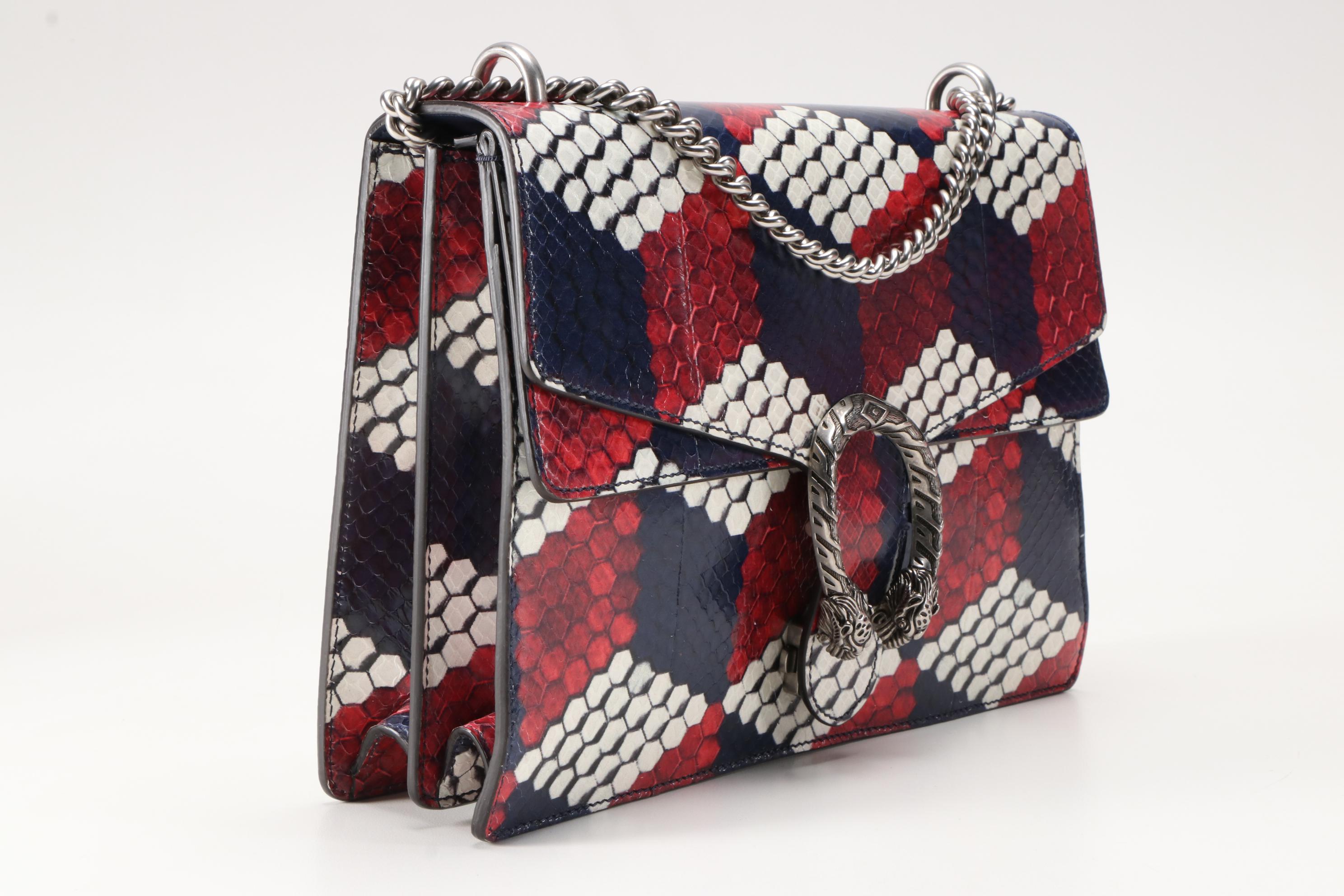 Gucci Red, White and Blue Cubic Python Dionysus Medium Shoulder Bag