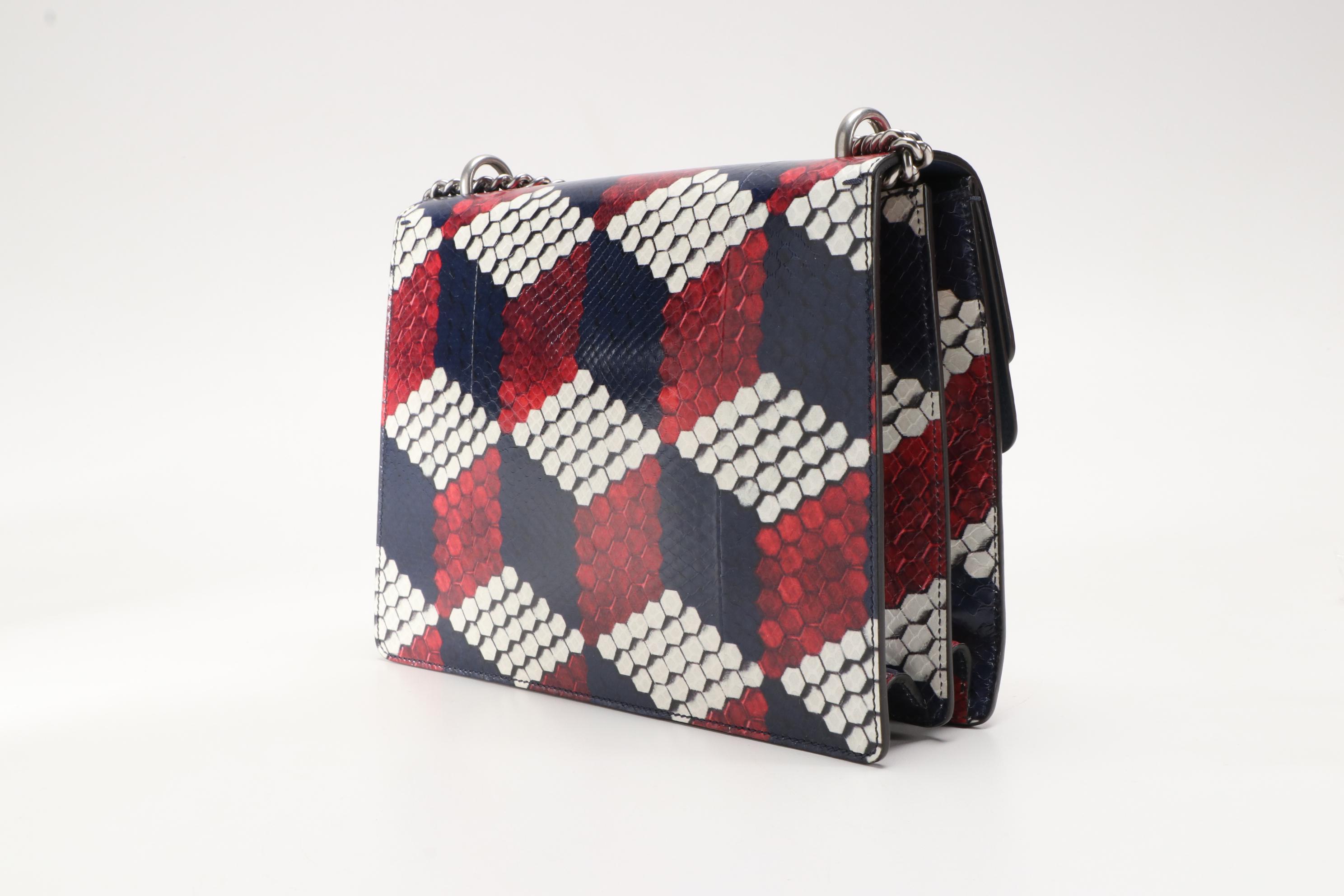 Gucci Red, White and Blue Cubic Python Dionysus Medium Shoulder Bag