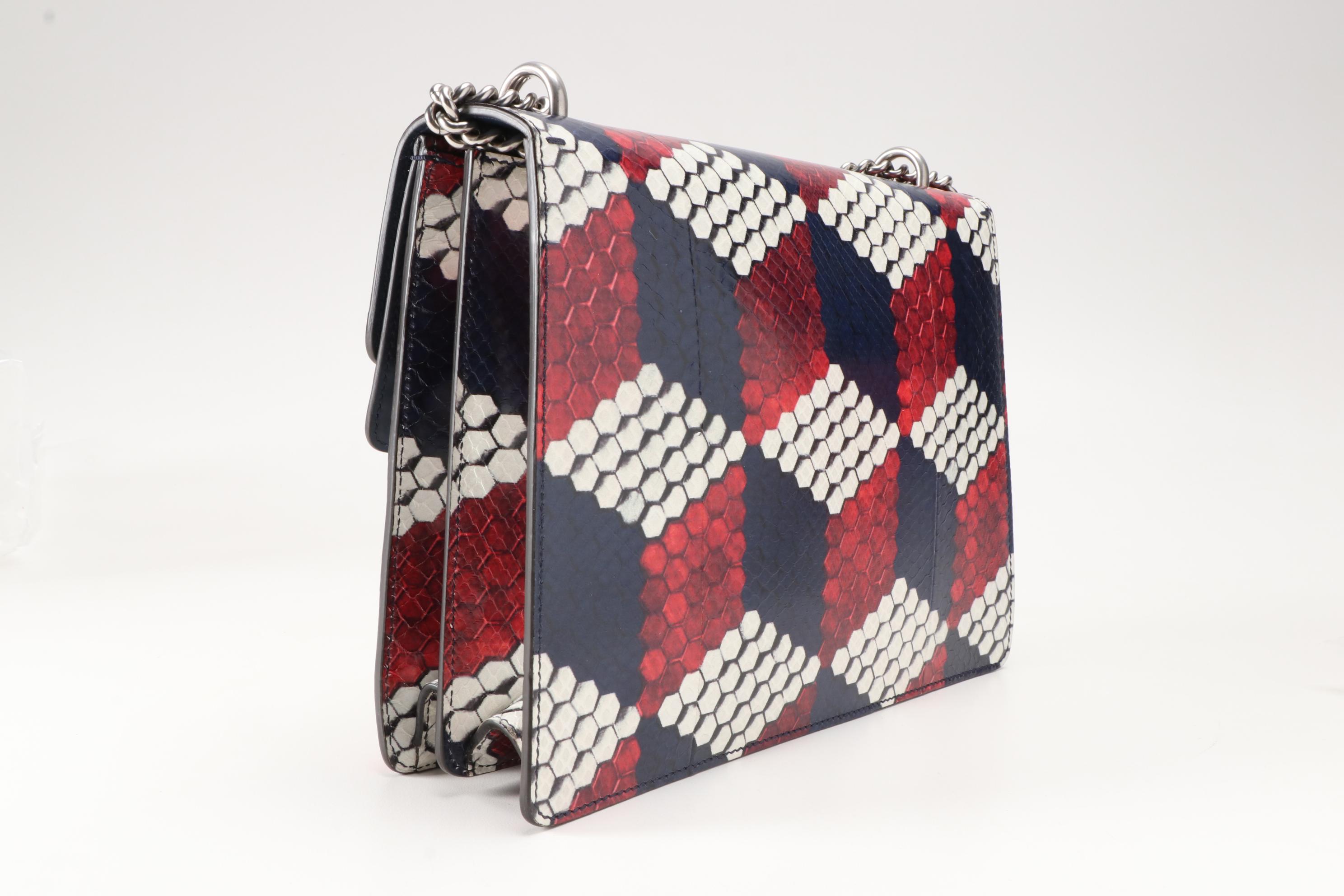 Gucci Red, White and Blue Cubic Python Dionysus Medium Shoulder Bag